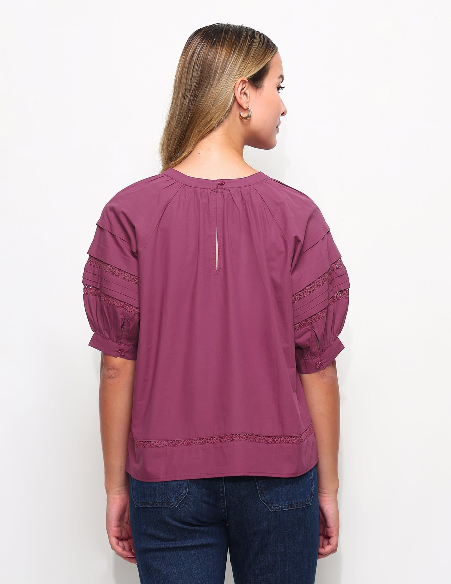 Raglan Sleeve Top With Pleats And Lace Purple - U.S. Polo Assn. India | Large