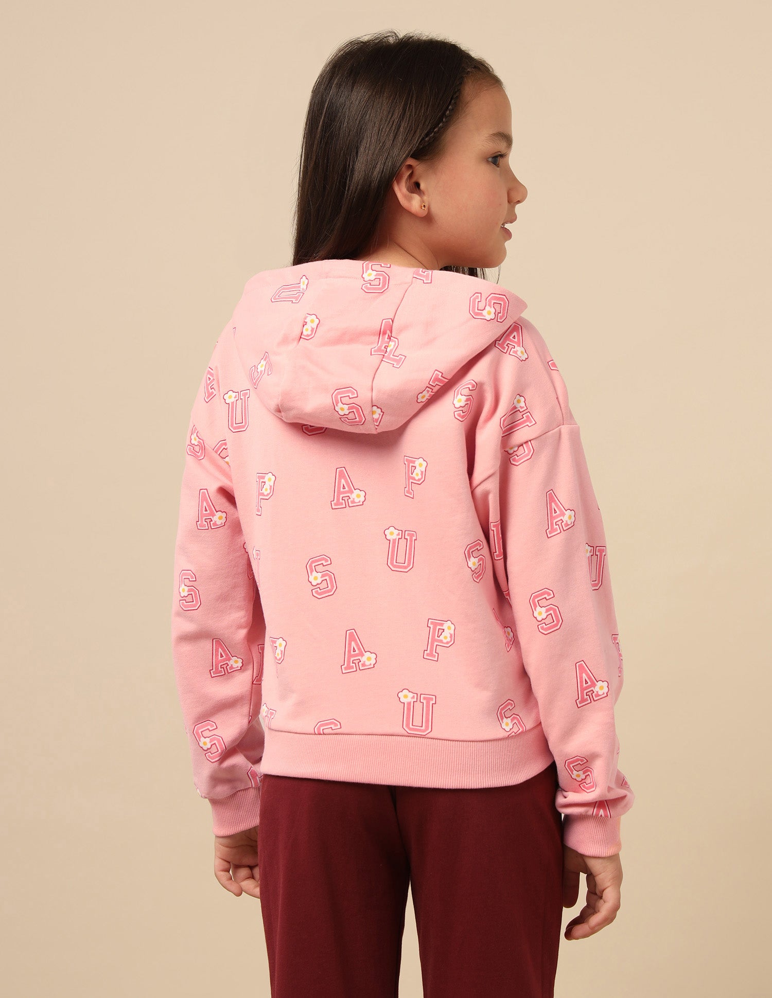 Girls Brand Printed Comfort Fit Sweatshirt Pink - U.S. POLO ASSN. | Large