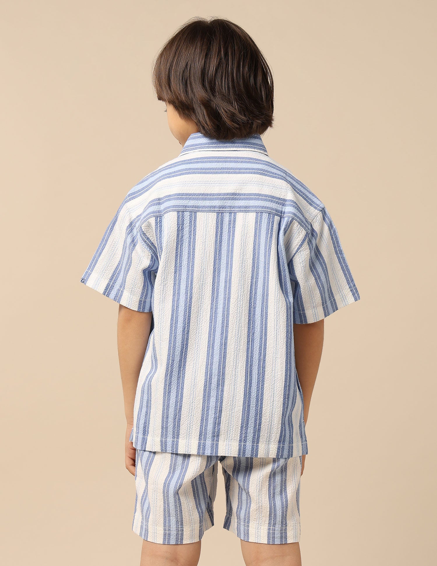 Boys Vertical Striped Seersucker Shirt Blue - U.S. Polo Assn. India | Large