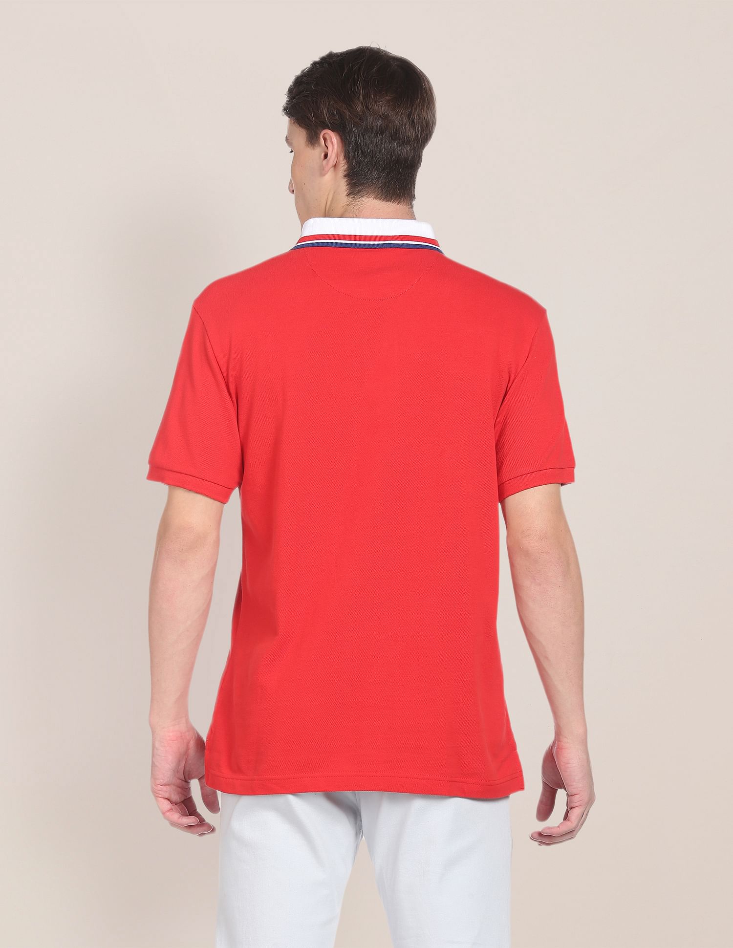 Ribbed Collar Brand Logo Polo Shirt Red - U.S. POLO ASSN. | Large