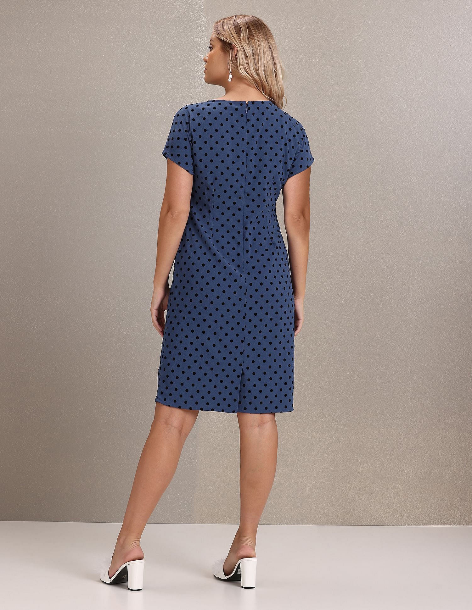 Round Neck Polka Dot Print Dress Navy - U.S. Polo Assn. India | Large