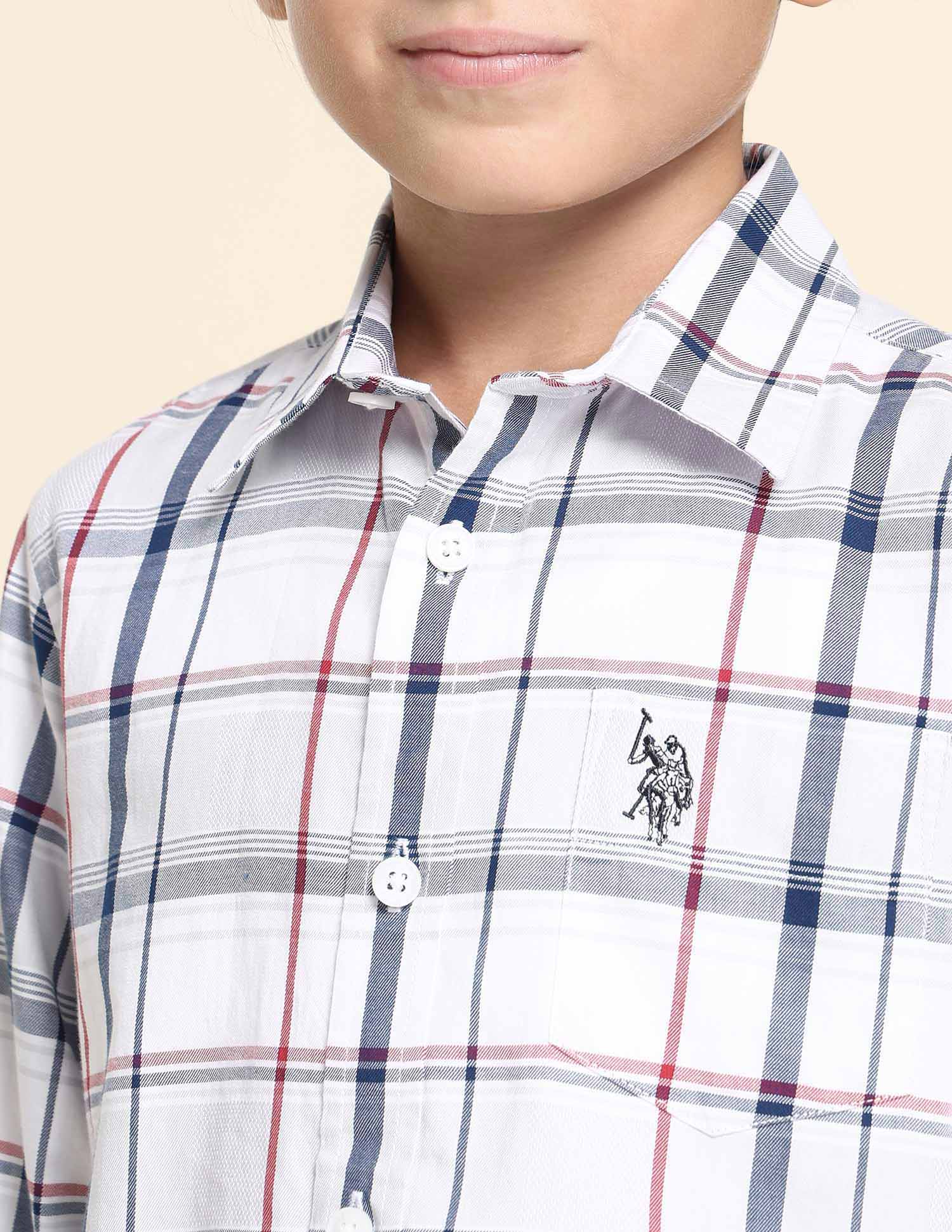 Boys Grid Tattersall Checked Regular Fit Shirt Blue - U.S. POLO ASSN. | Large