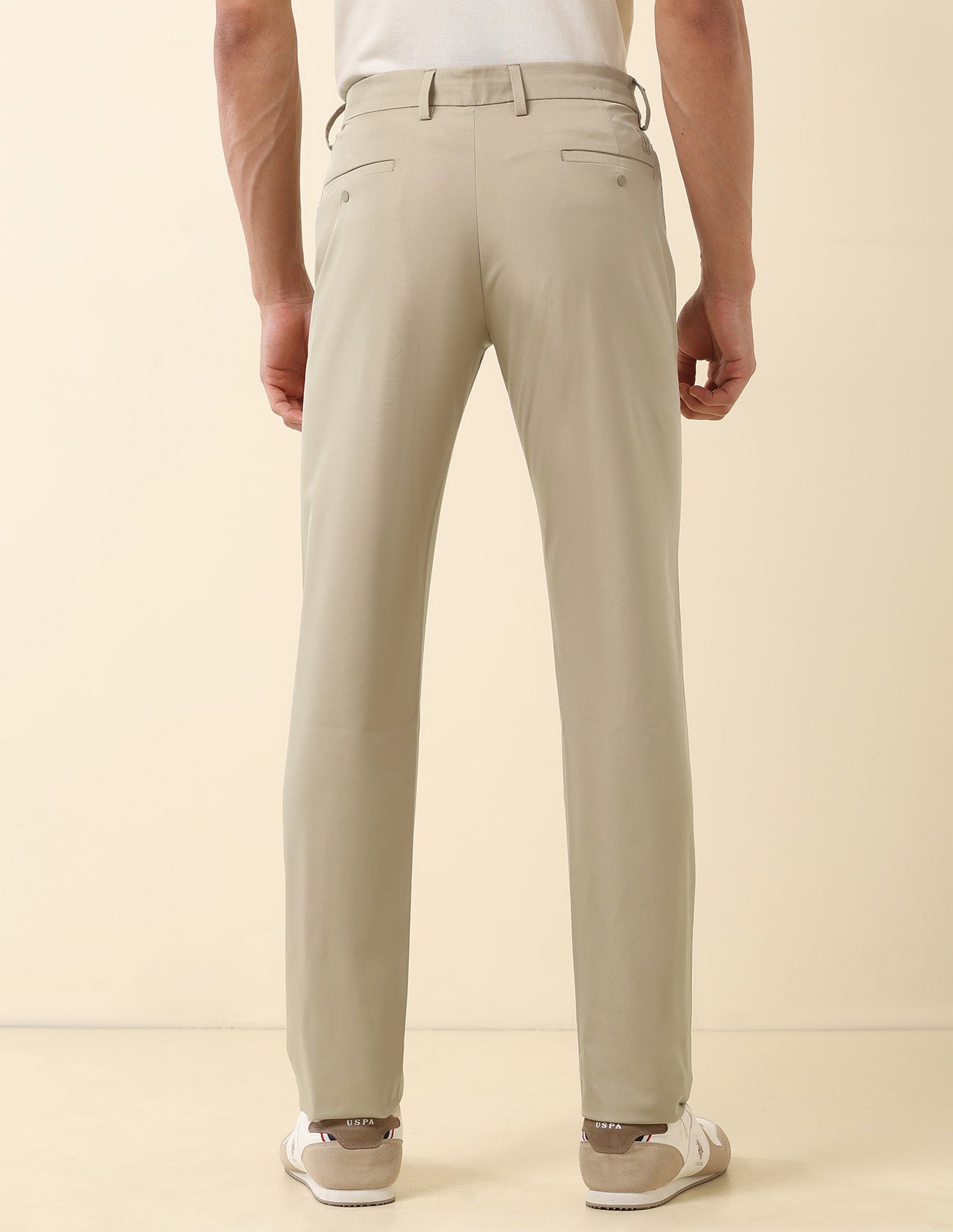 Solid Denver Slim Fit Trousers Khaki - U.S. Polo Assn. India | Large