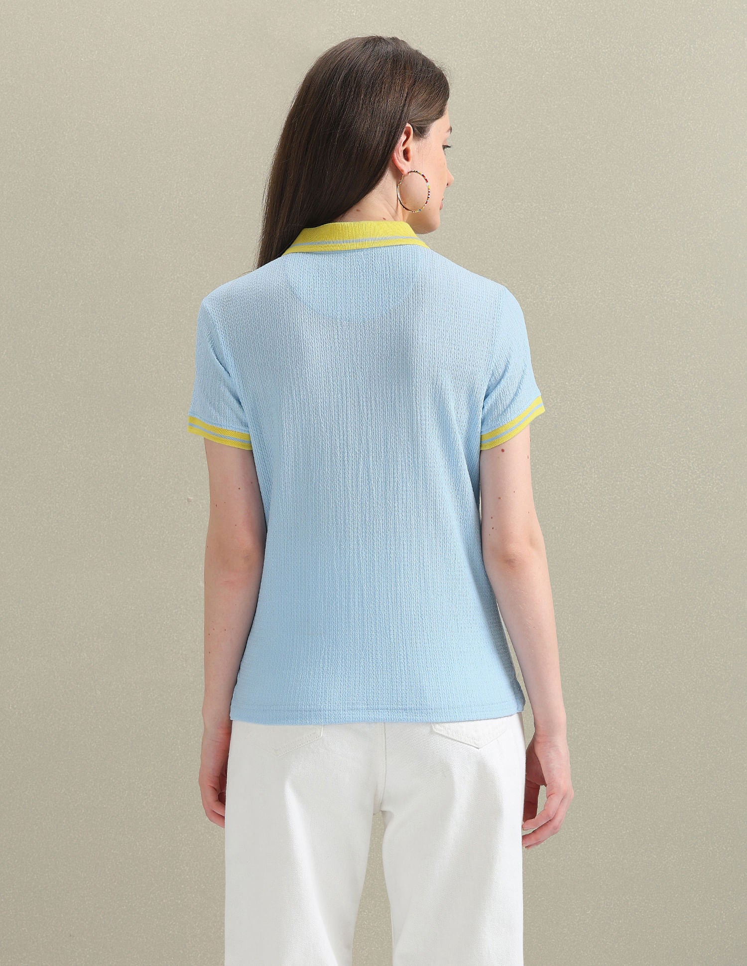 Zipper Placket Textured Polo Shirt Light Blue - U.S. POLO ASSN. | Large