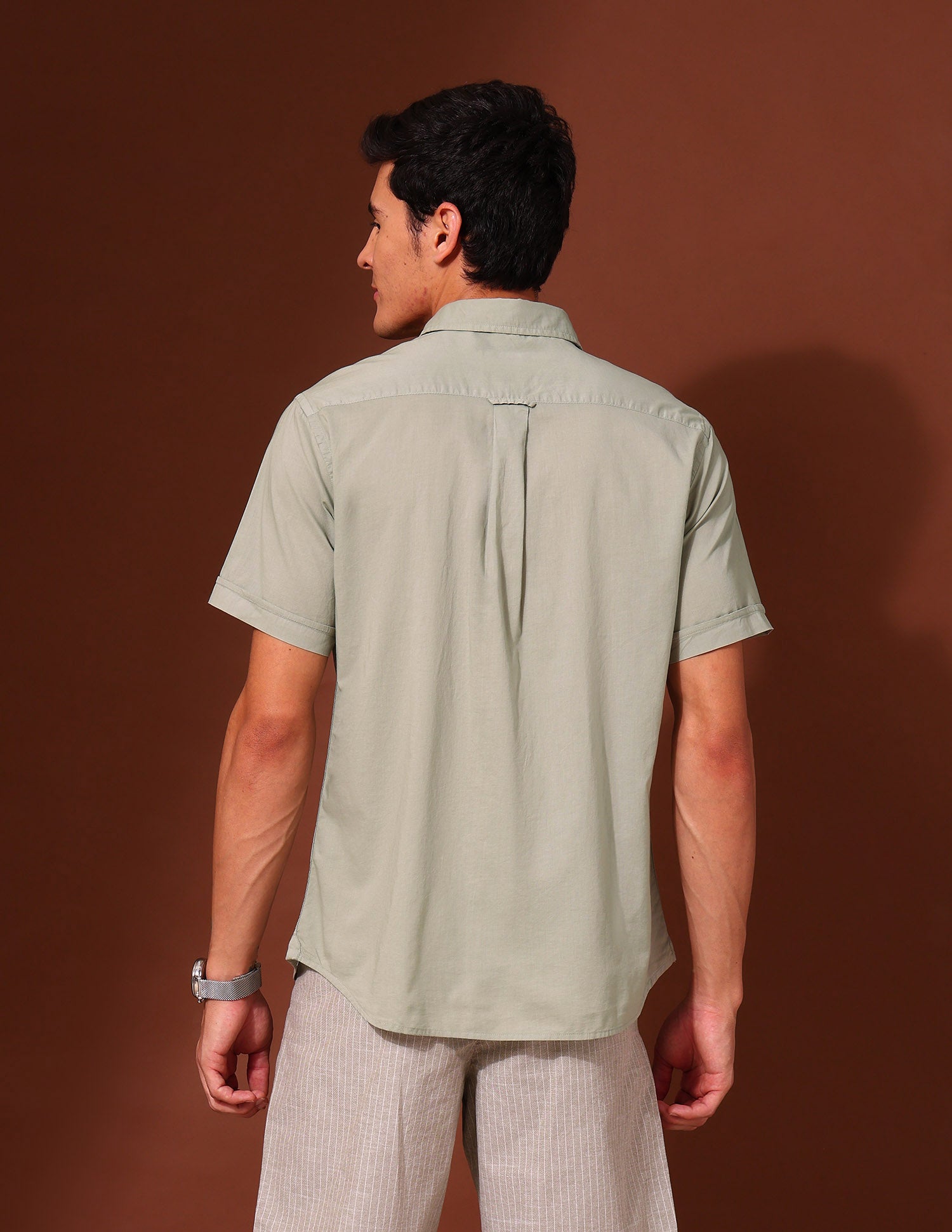 Tailored Fit Pure Cotton Poplin Shirt Green - U.S. Polo Assn. India | Large
