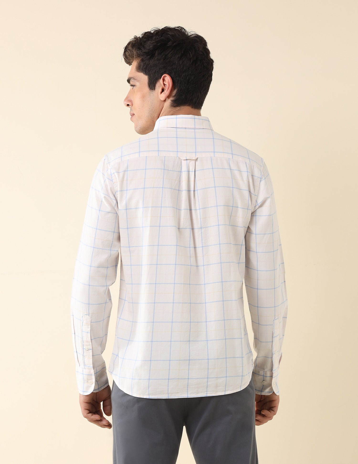 Windowpane Checked Twill Shirt Ecru - U.S. Polo Assn. India | Large