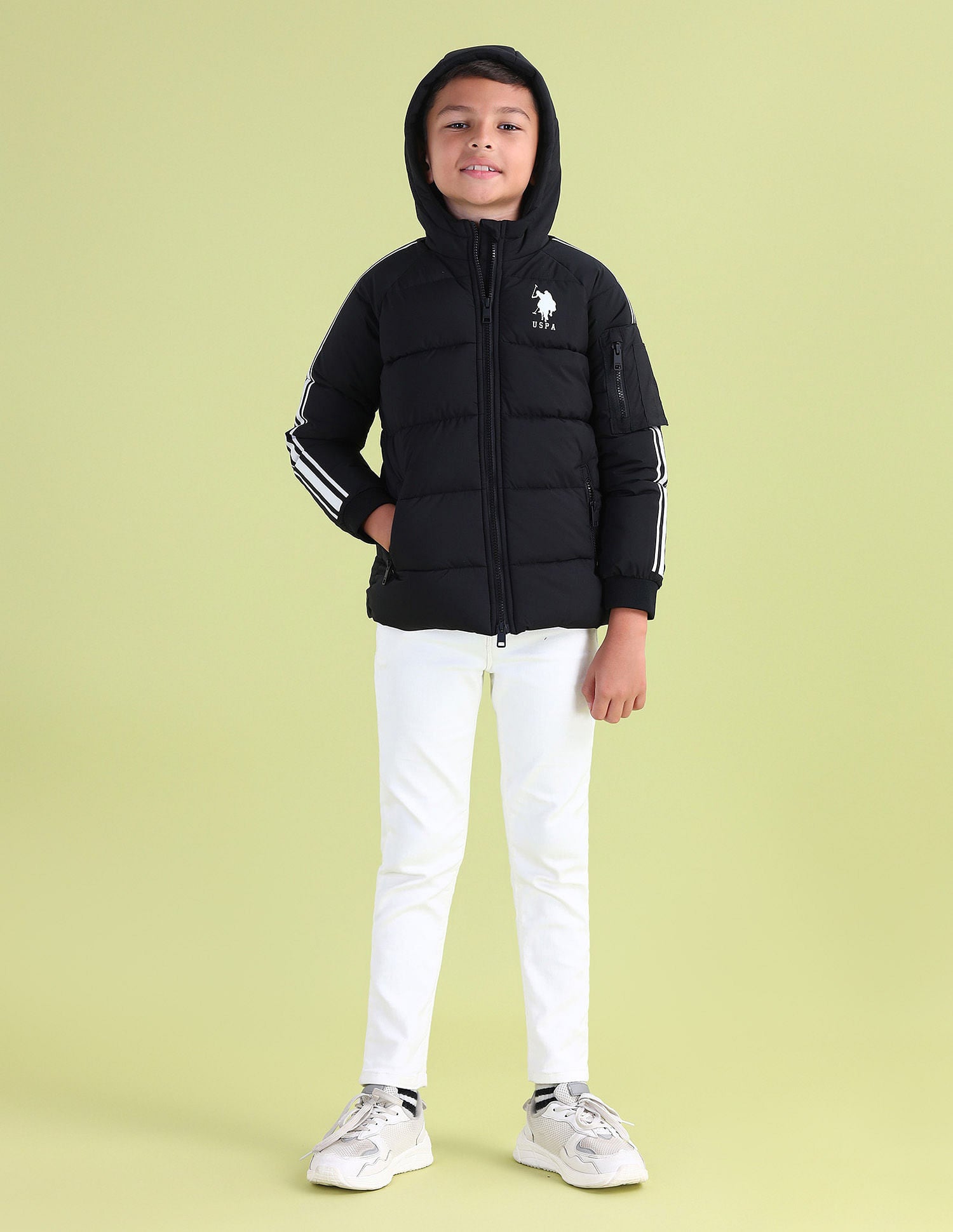 Boys Regular Fit Solid Padded Jacket Black - U.S. POLO ASSN. | Large