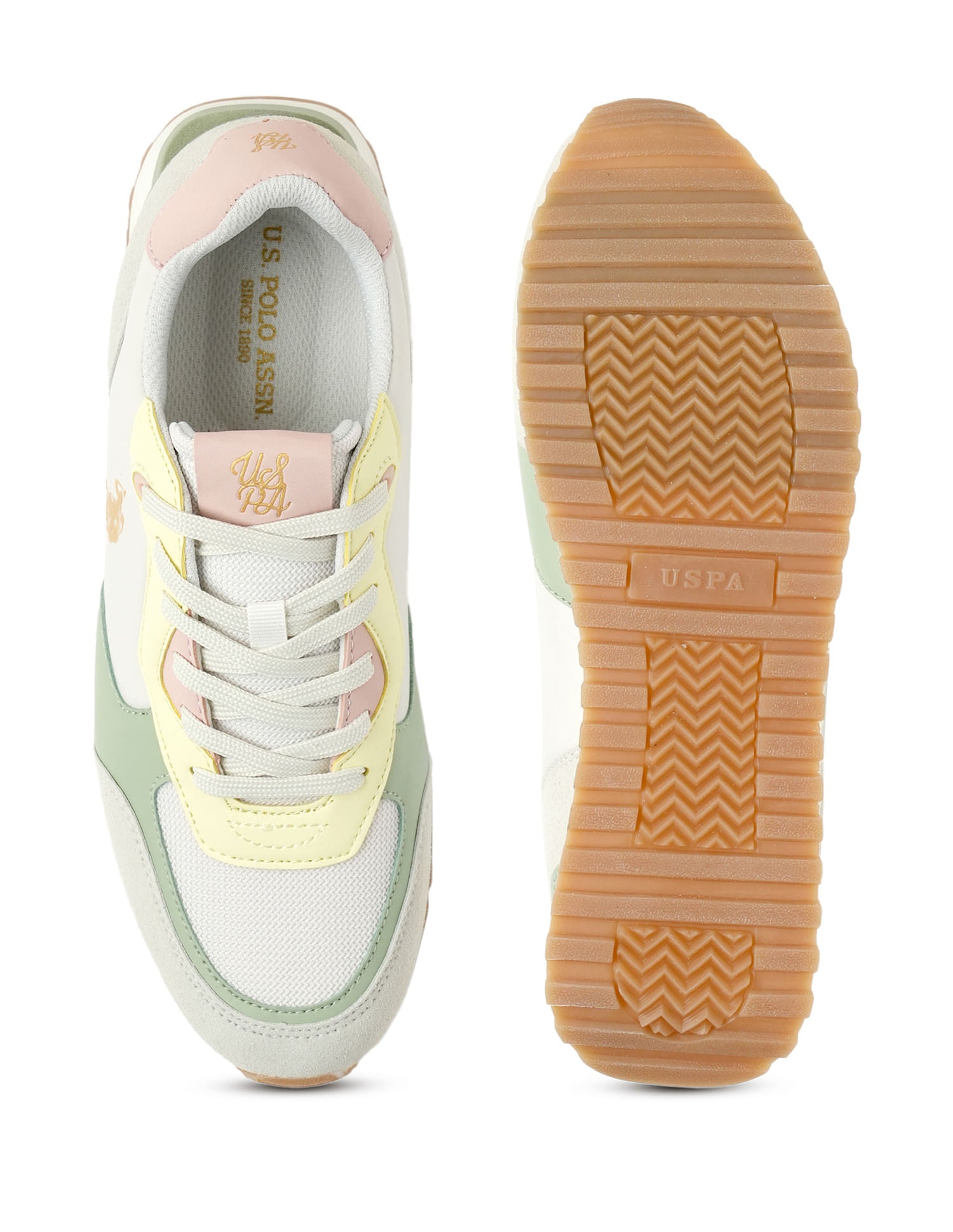 Women Cleo Suede Sneakers Green, Yellow and Peach - U.S. Polo Assn. India | Large