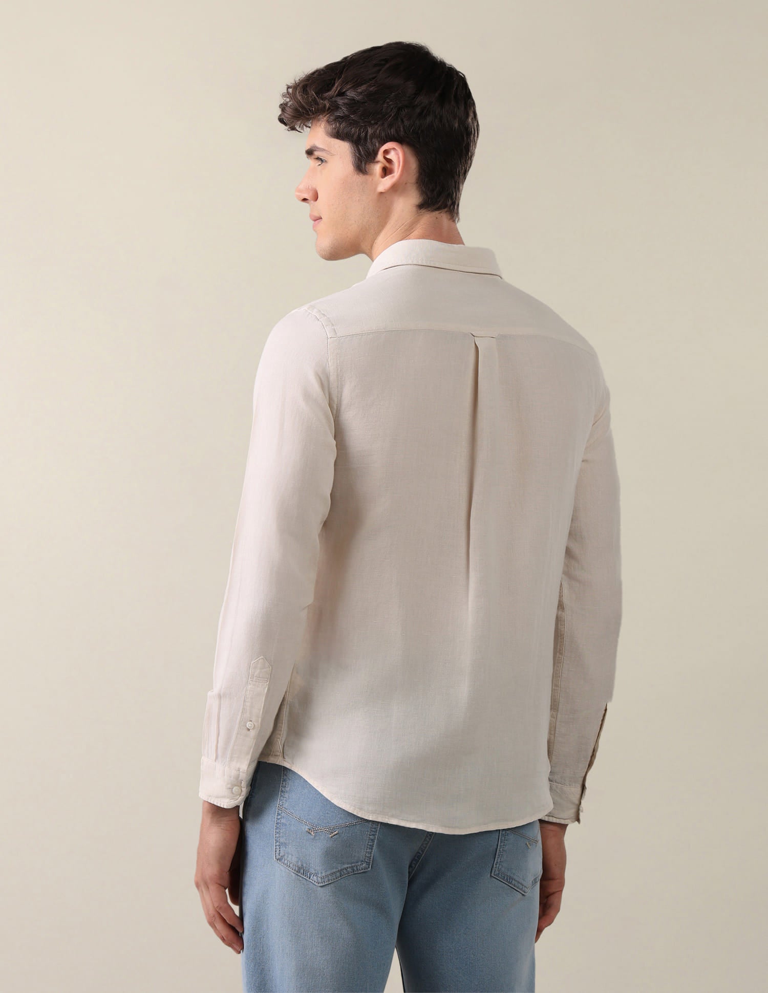 Solid Regular Fit Shirt Beige - U.S. Polo Assn. India | Large