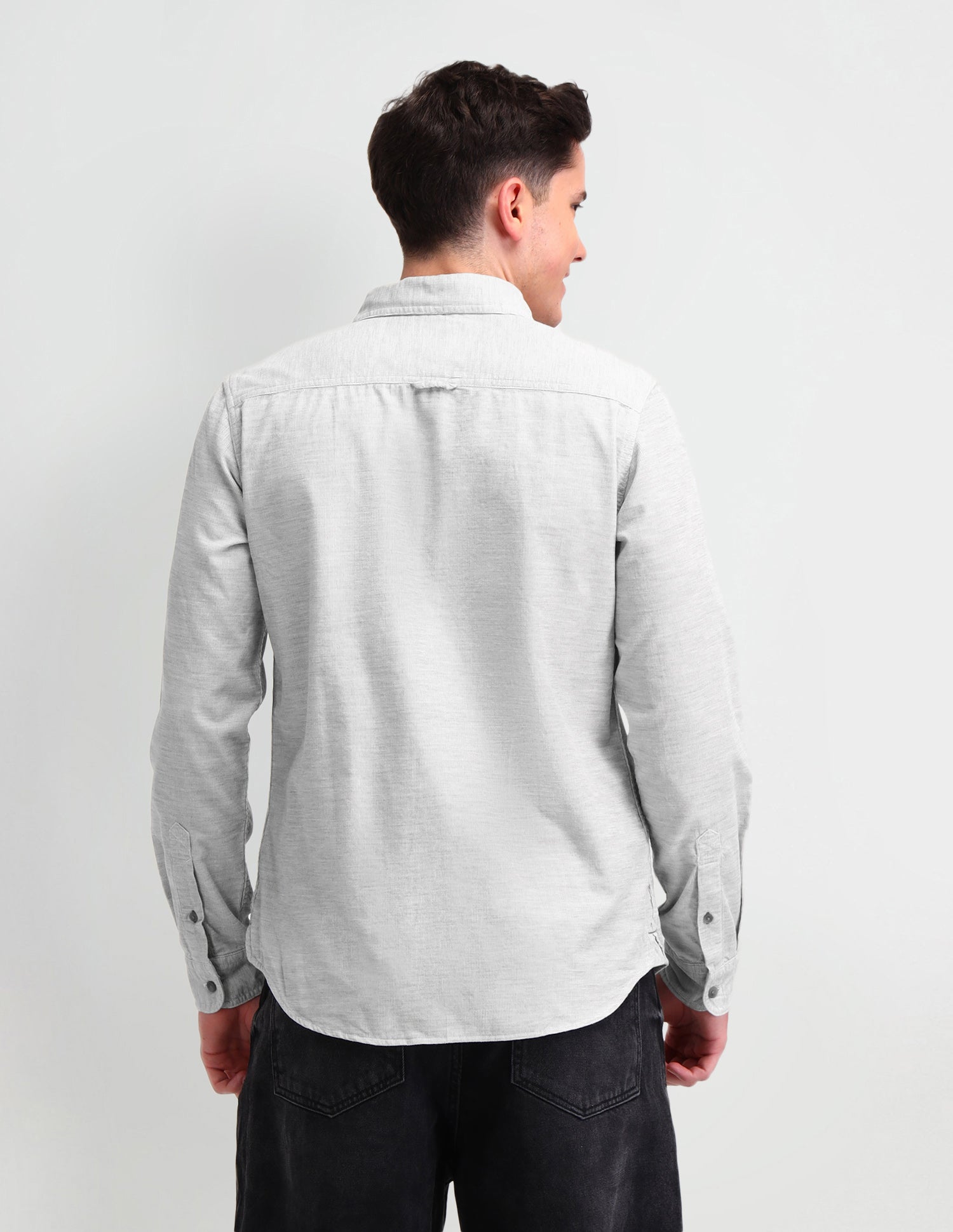 Textured Slim Fit Cotton Shirt Grey - U.S. Polo Assn. India | Large