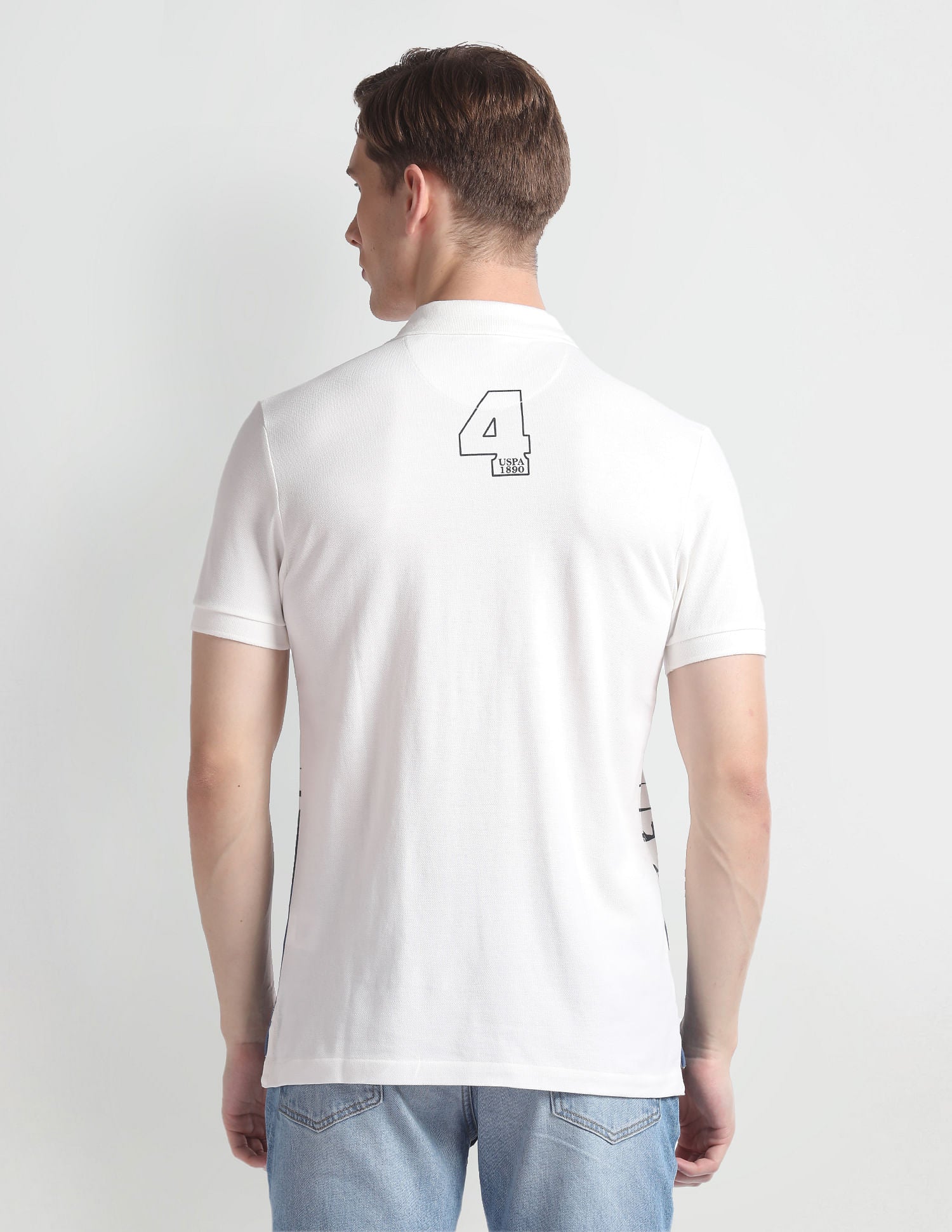 Brand Print Pique Polo Shirt White and Navy - U.S. Polo Assn. India | Large