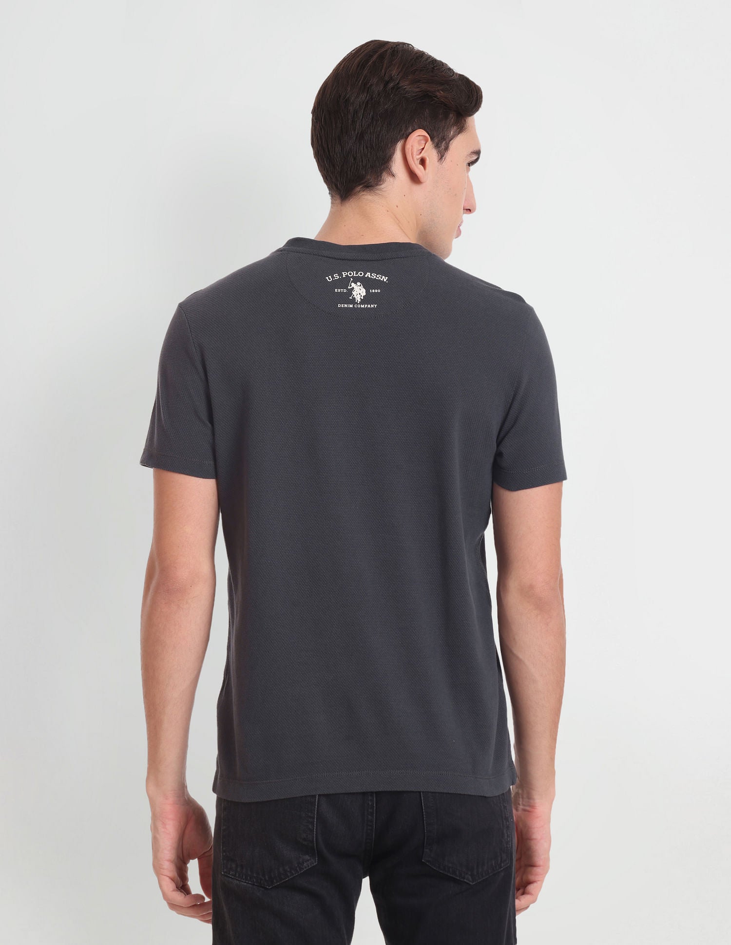 Muscle Fit Textured Solid T-Shirt Dark Grey - U.S. Polo Assn. India | Large