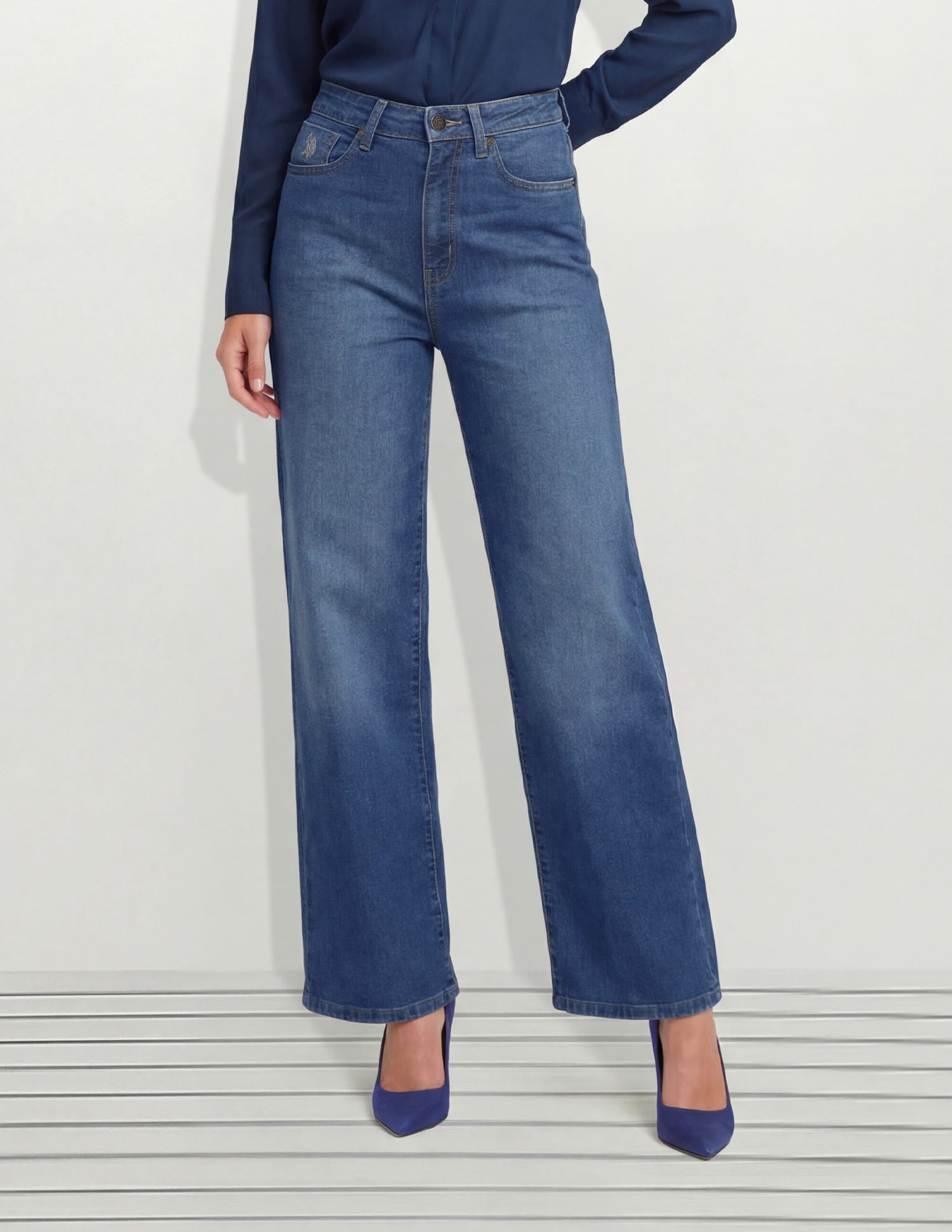 High Rise Wide Leg Fit Jeans Blue - U.S. Polo Assn. India | Large