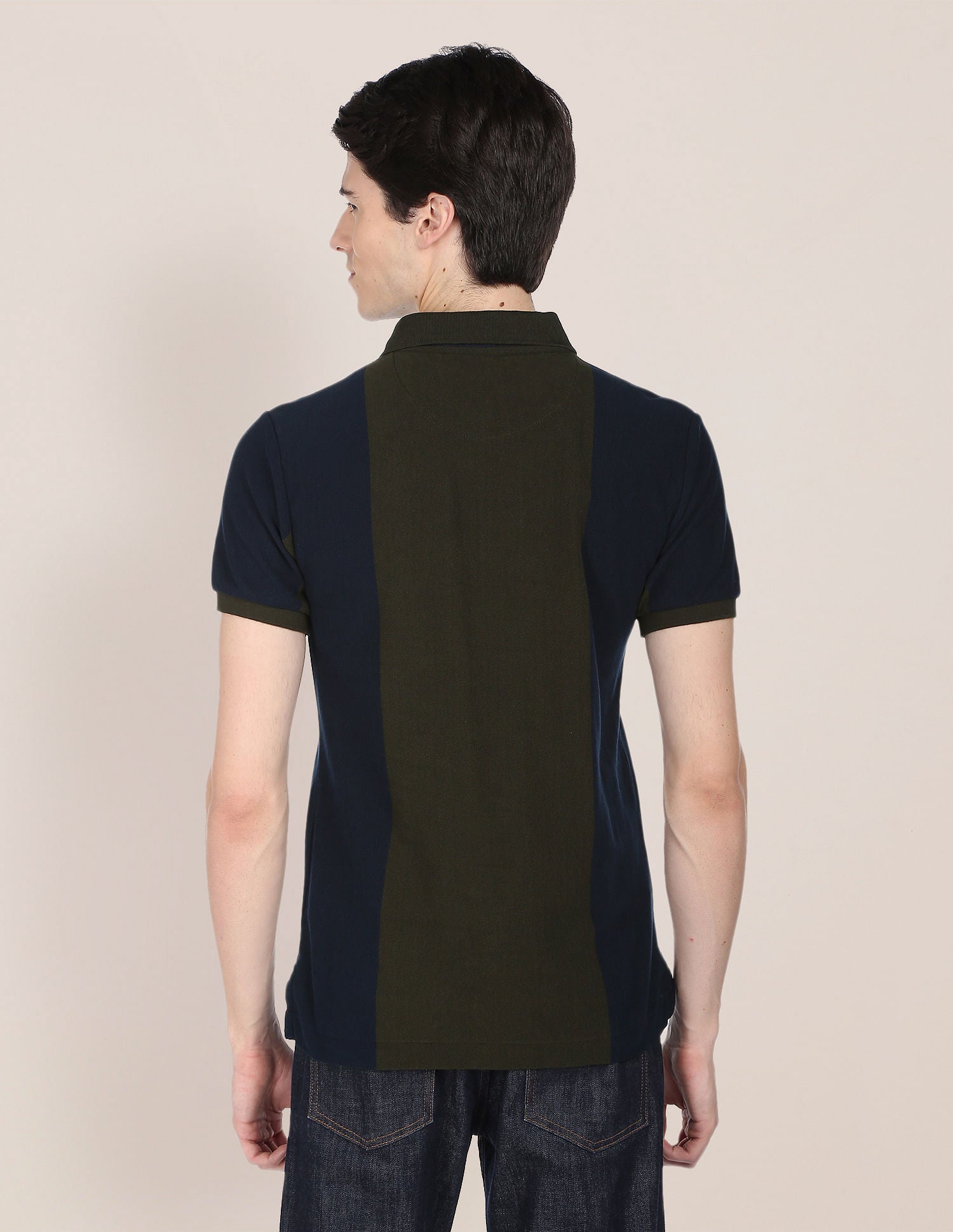 Vertical Stripe Crest Embroidered Polo Shirt Olive and Navy - U.S. Polo Assn. India | Large