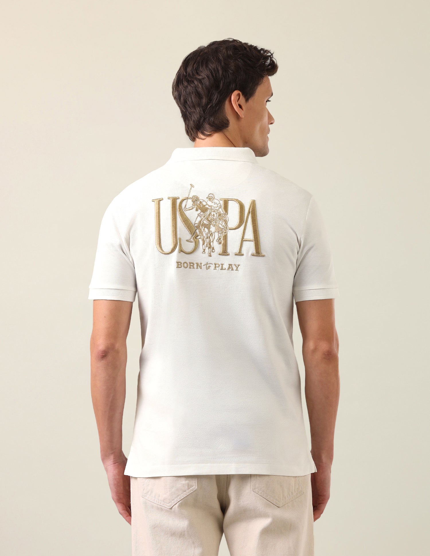 Brand Embroidered Slim Fit Polo Shirt Off White - U.S. Polo Assn. India | Large