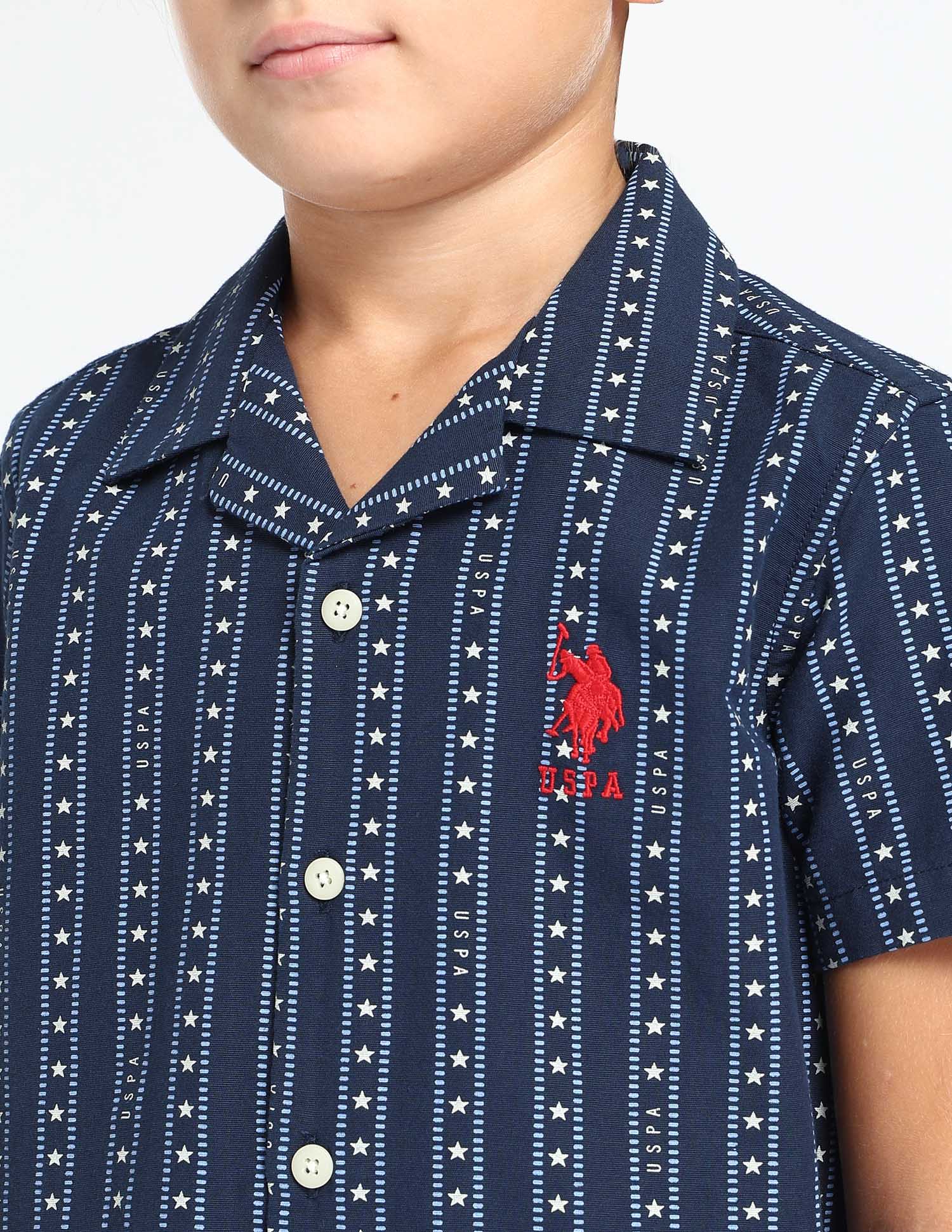 Boys Geometric Printed Relaxed Fit Shirt Navy - U.S. POLO ASSN. | Large