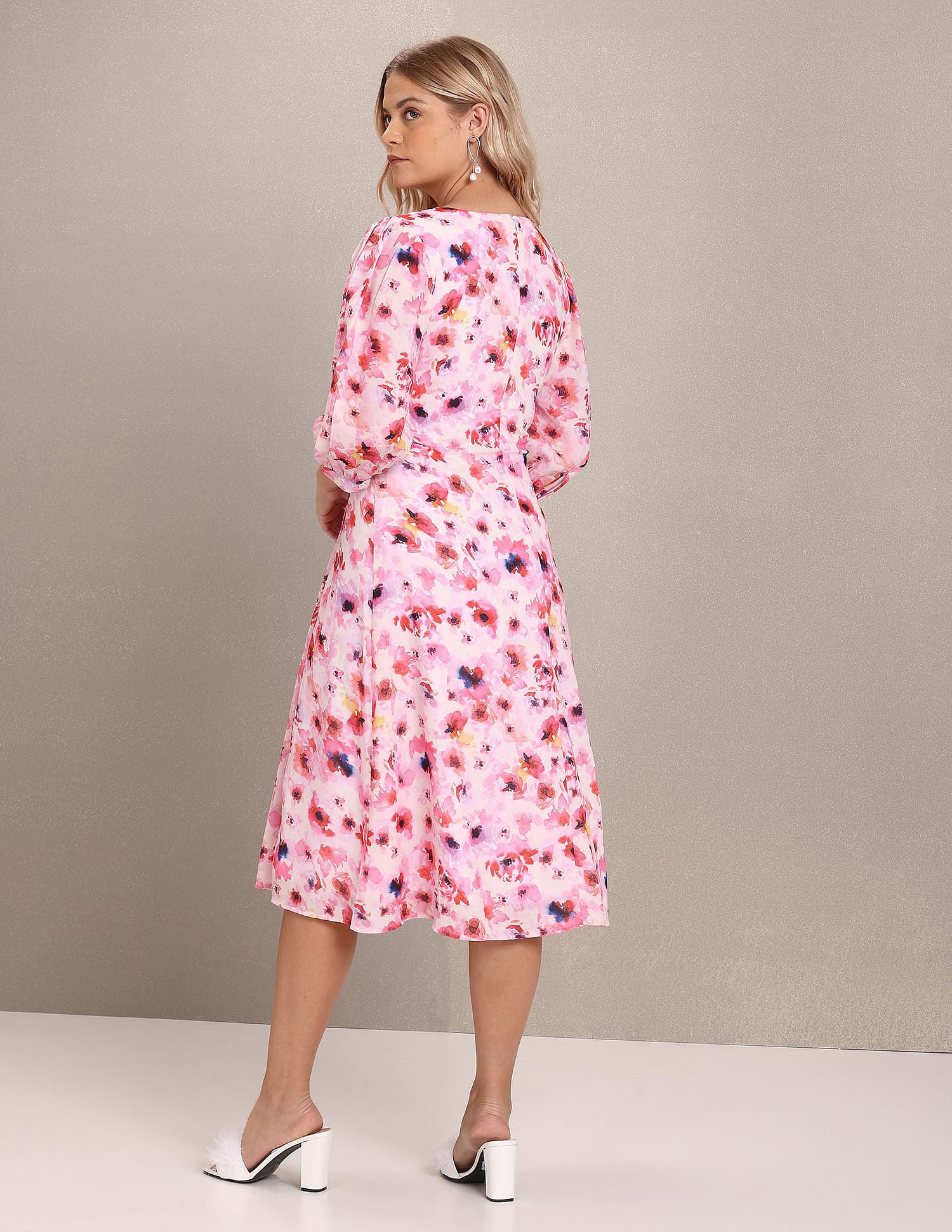 V-Neck Floral Print Fit And Flare Dress Pink - U.S. POLO ASSN. | Large