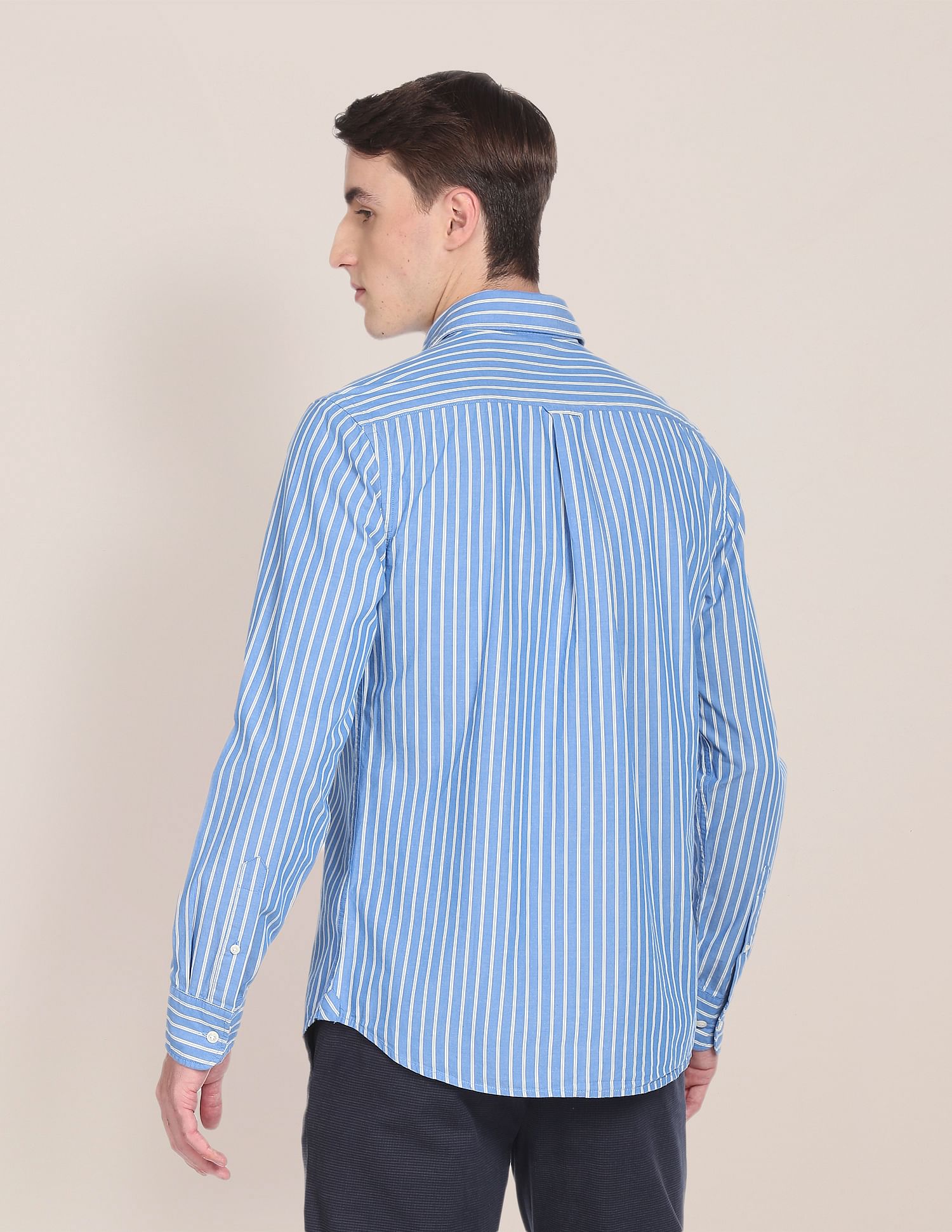 Premium Cotton Vertical Stripe Casual Shirt Blue - U.S. Polo Assn. India | Large