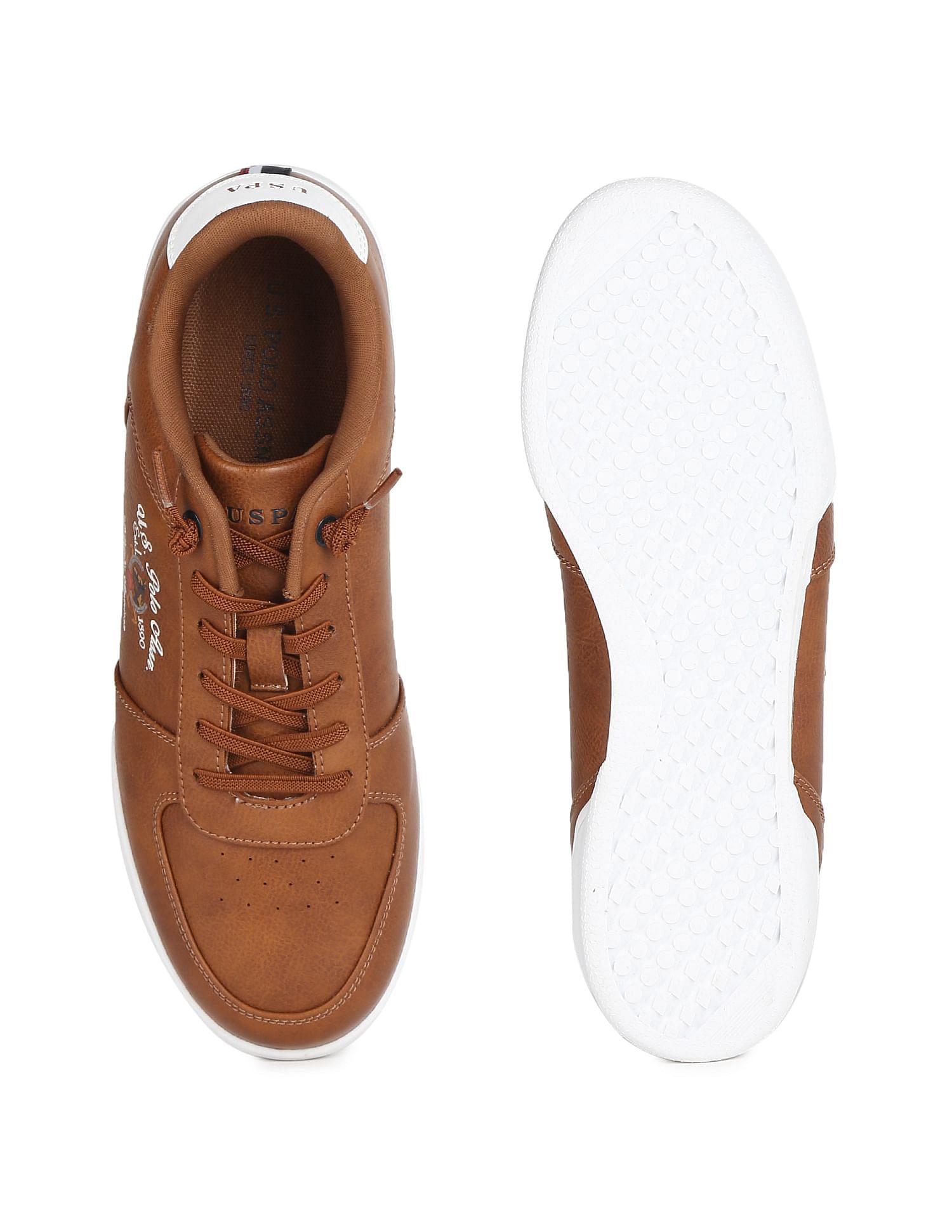 Round Toe Textured Liguory Sneakers Tan - U.S. POLO ASSN. | Large