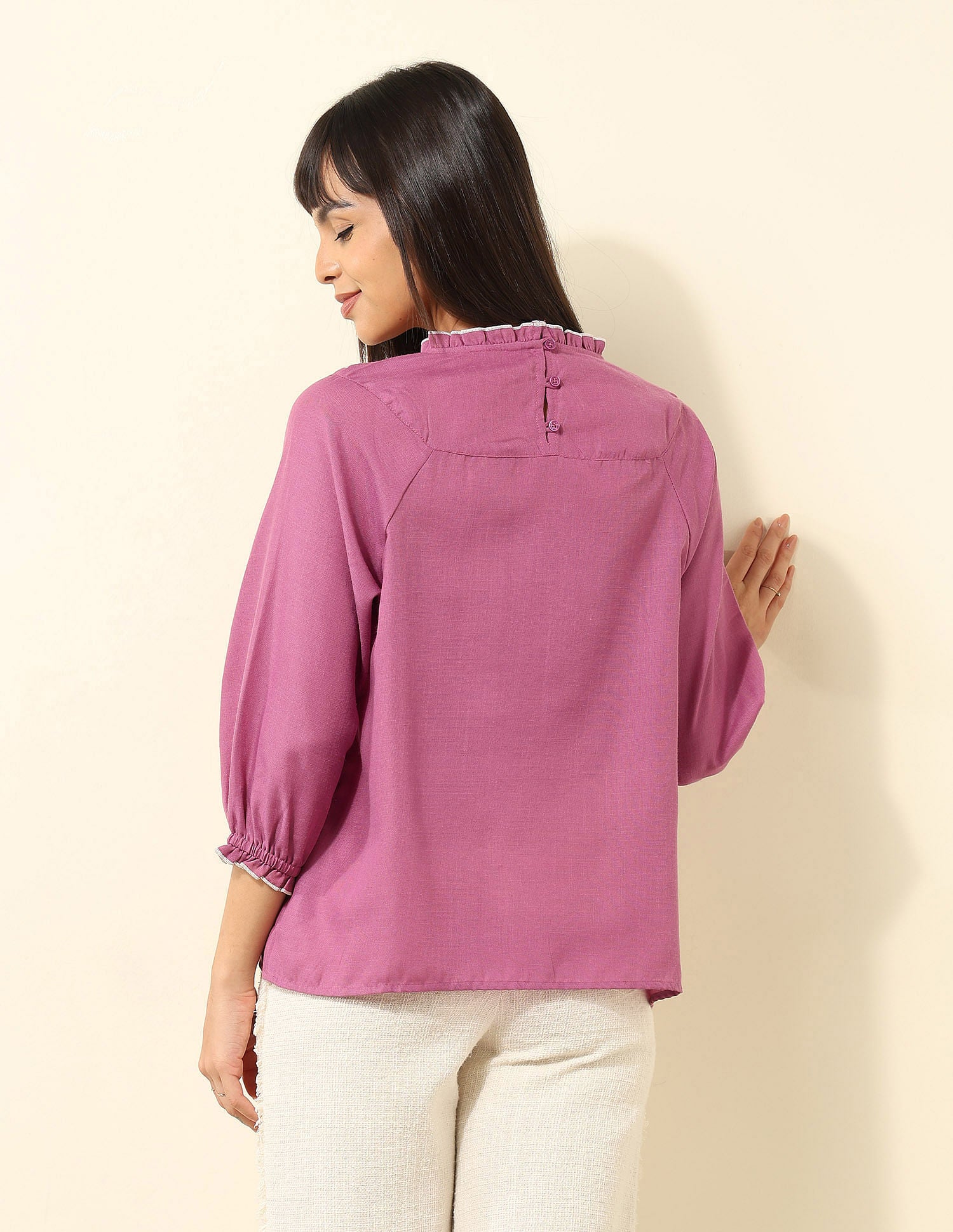 Yoke Embroidered Frill Top Pink - U.S. POLO ASSN. | Large