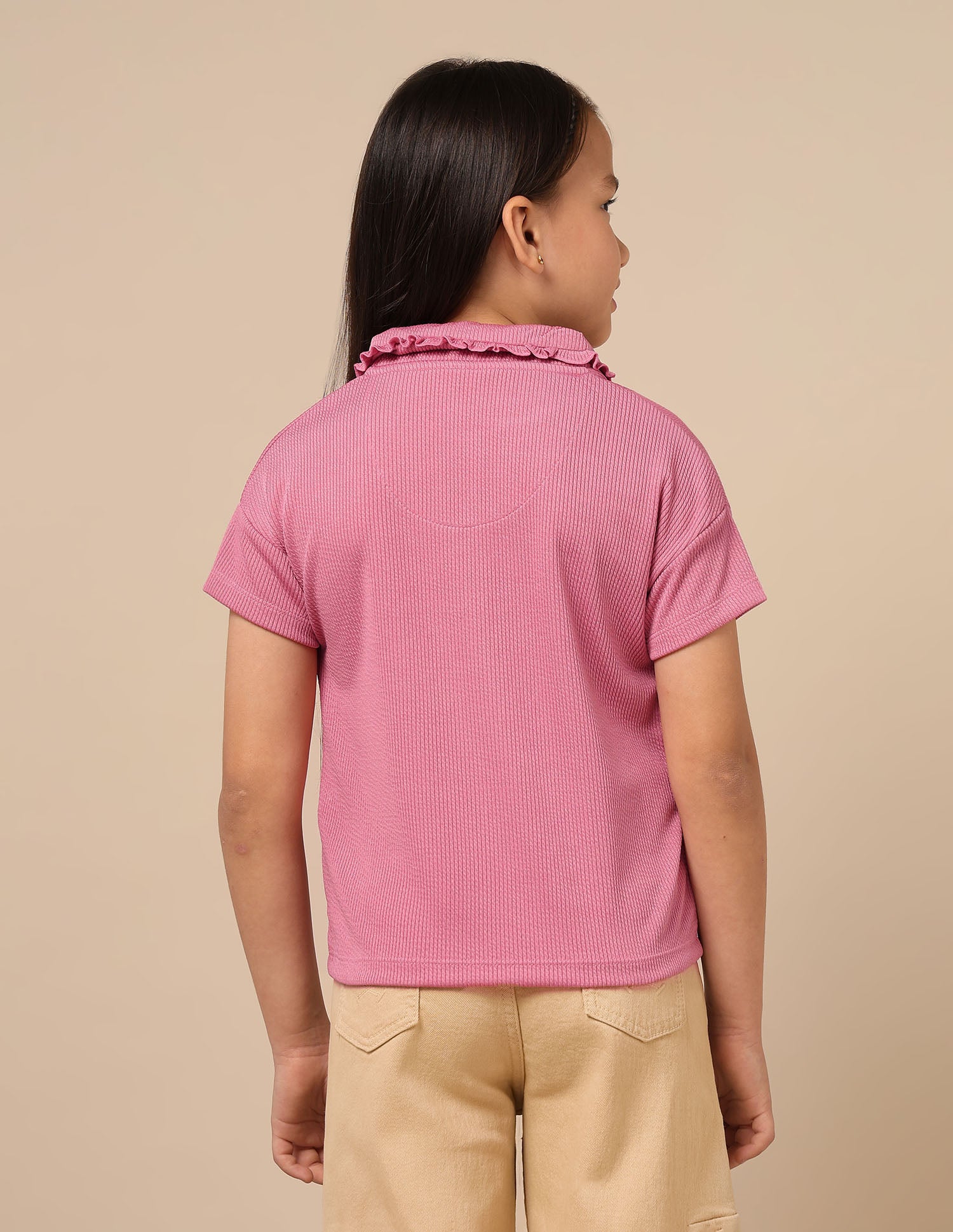 Girls Textured Boxy Fit Top Pink - U.S. POLO ASSN. | Large