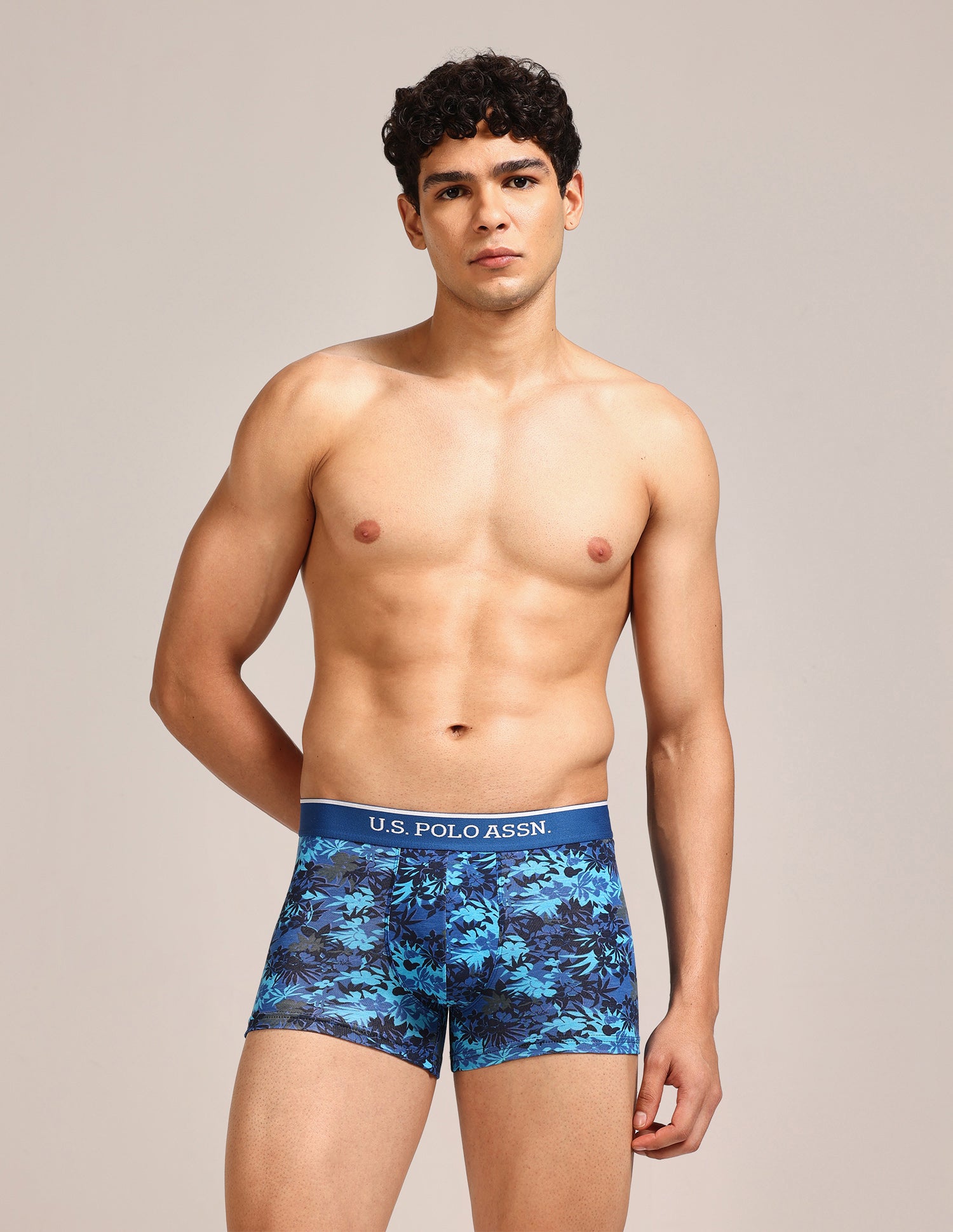 Mid Rise Printed OET24 Trunks - Pack Of 3 Blue, Red, Grey - U.S. Polo Assn. India | Large