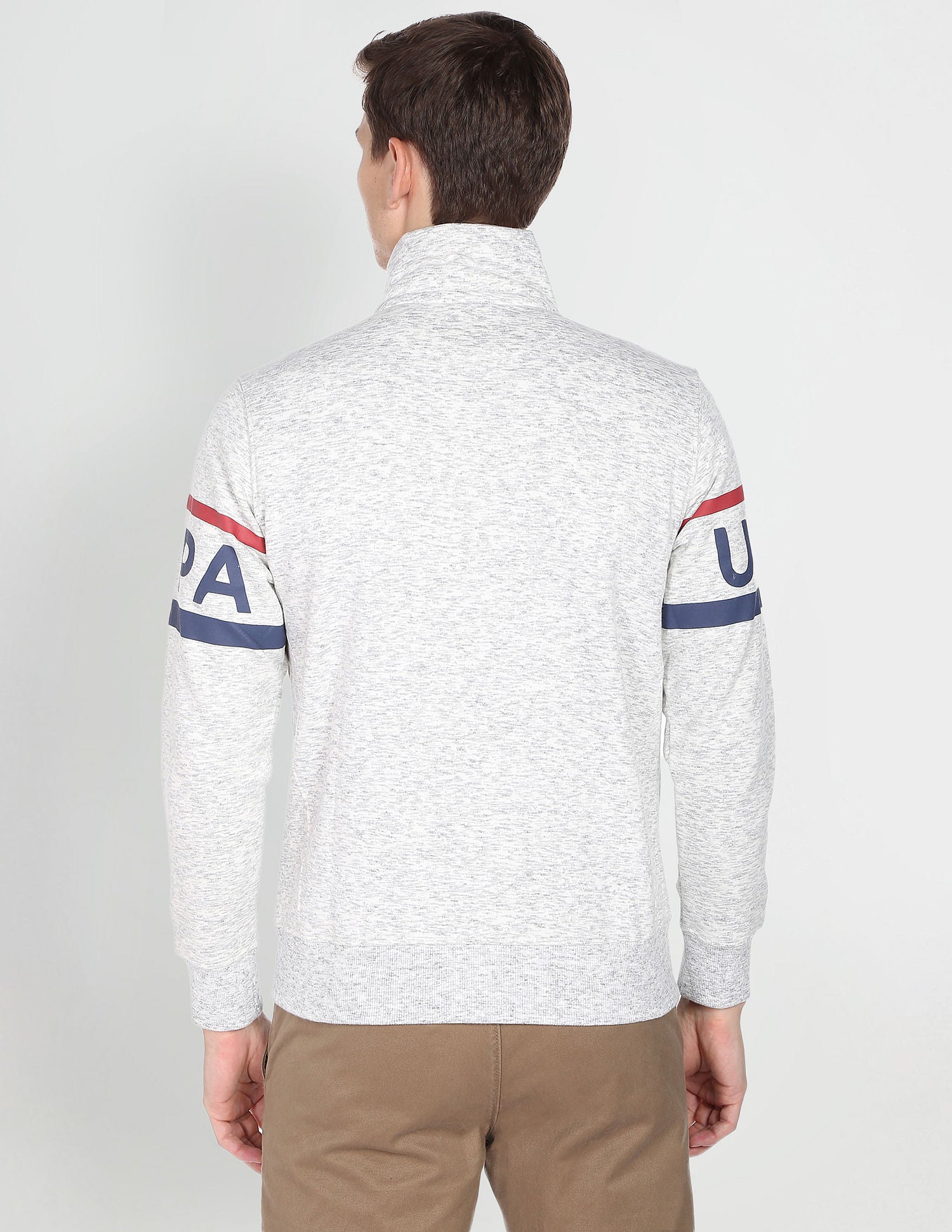 High Neck Heathered Sweatshirt Light Grey - U.S. POLO ASSN. | Large