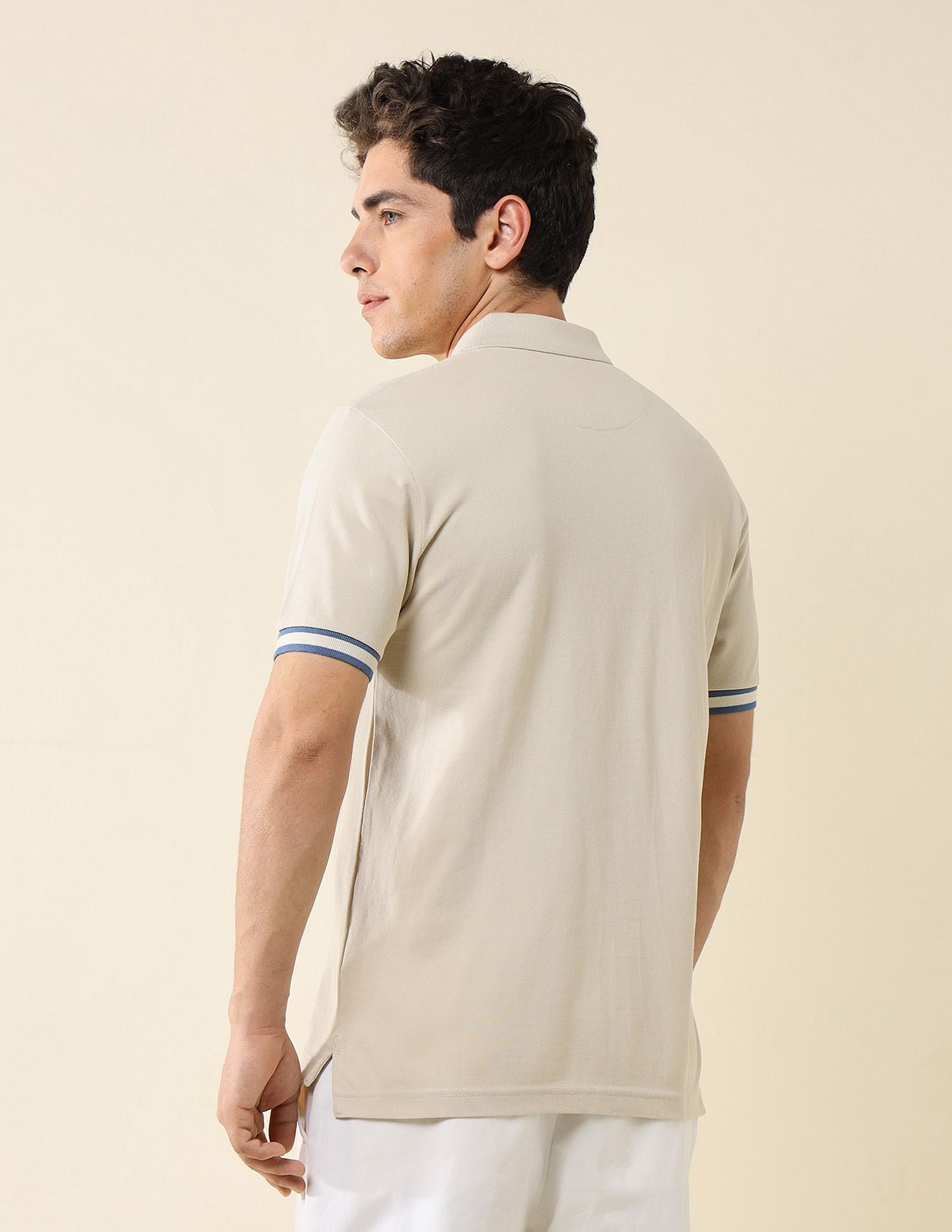 Striped Placket Slim Fit Polo Shirt Beige - U.S. Polo Assn. India | Large