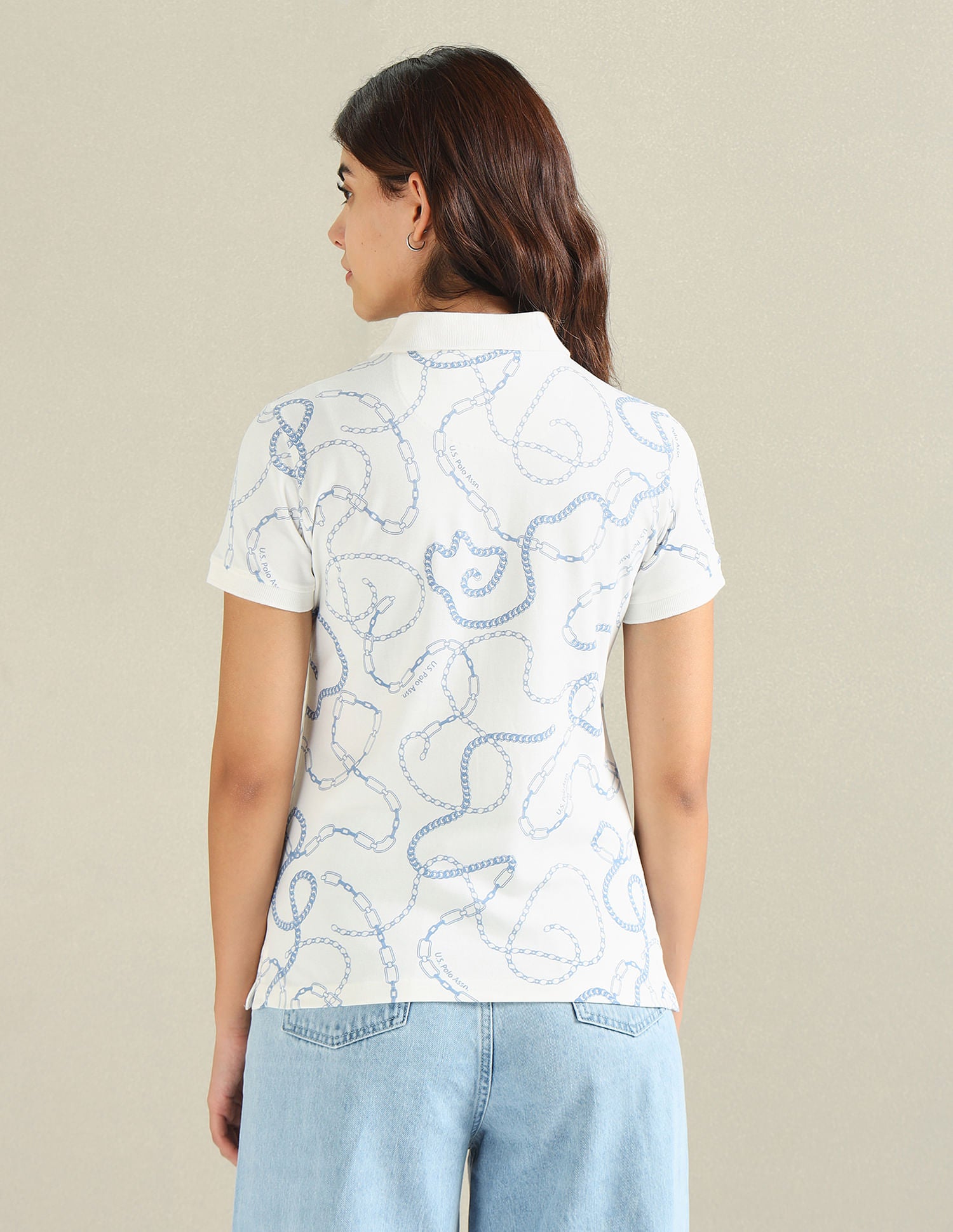 Chain Print Pique Polo Shirt Off-White - U.S. Polo Assn. India | Large