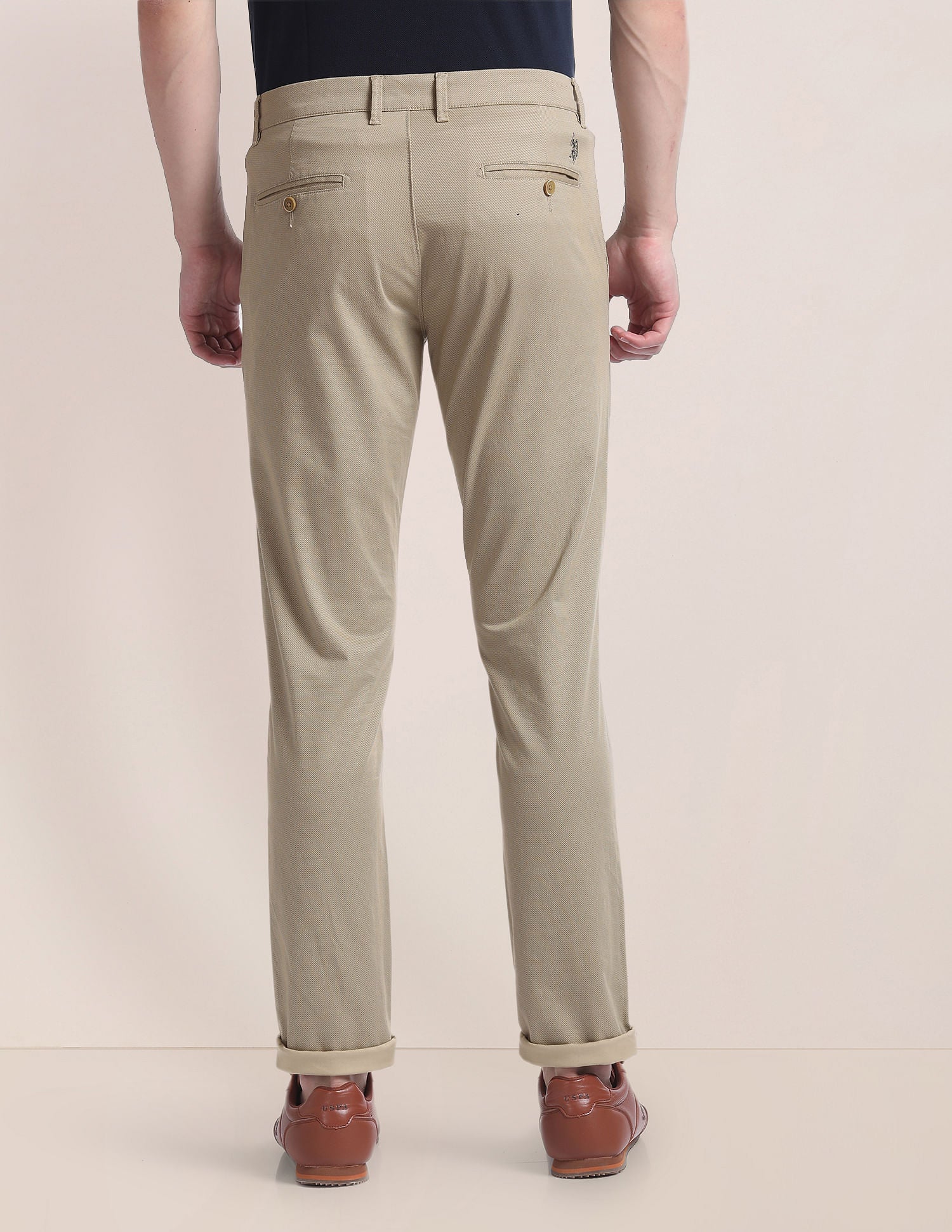 Slim Straight Dobby Trousers Khaki - U.S. Polo Assn. India | Large