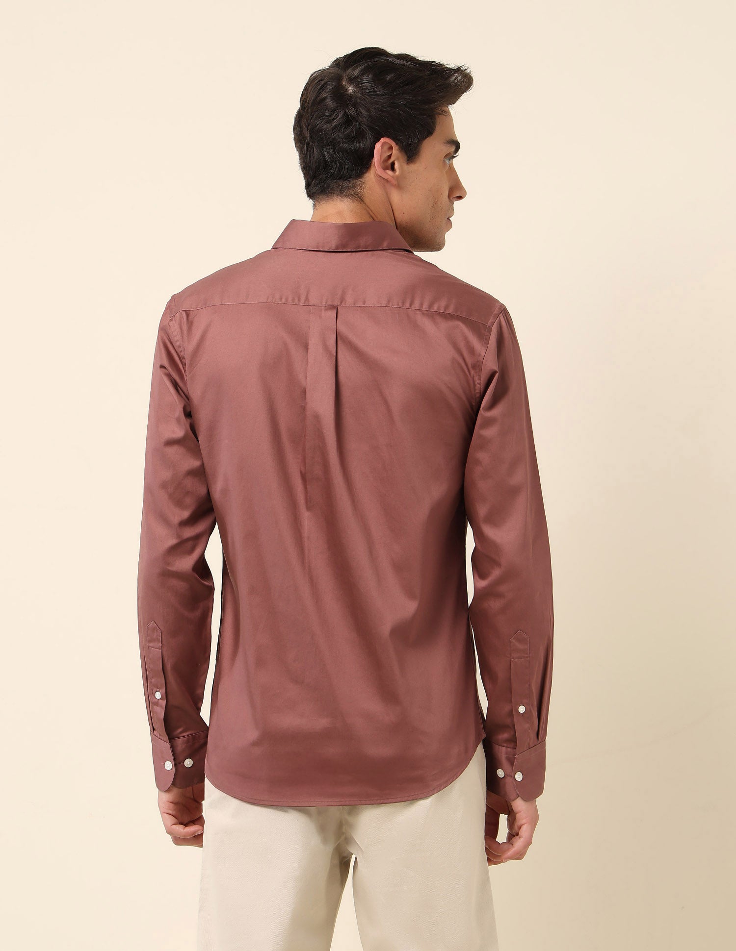 Tailored Fit Satin Pure Cotton Shirt Light Burgundy - U.S. Polo Assn. India | Large