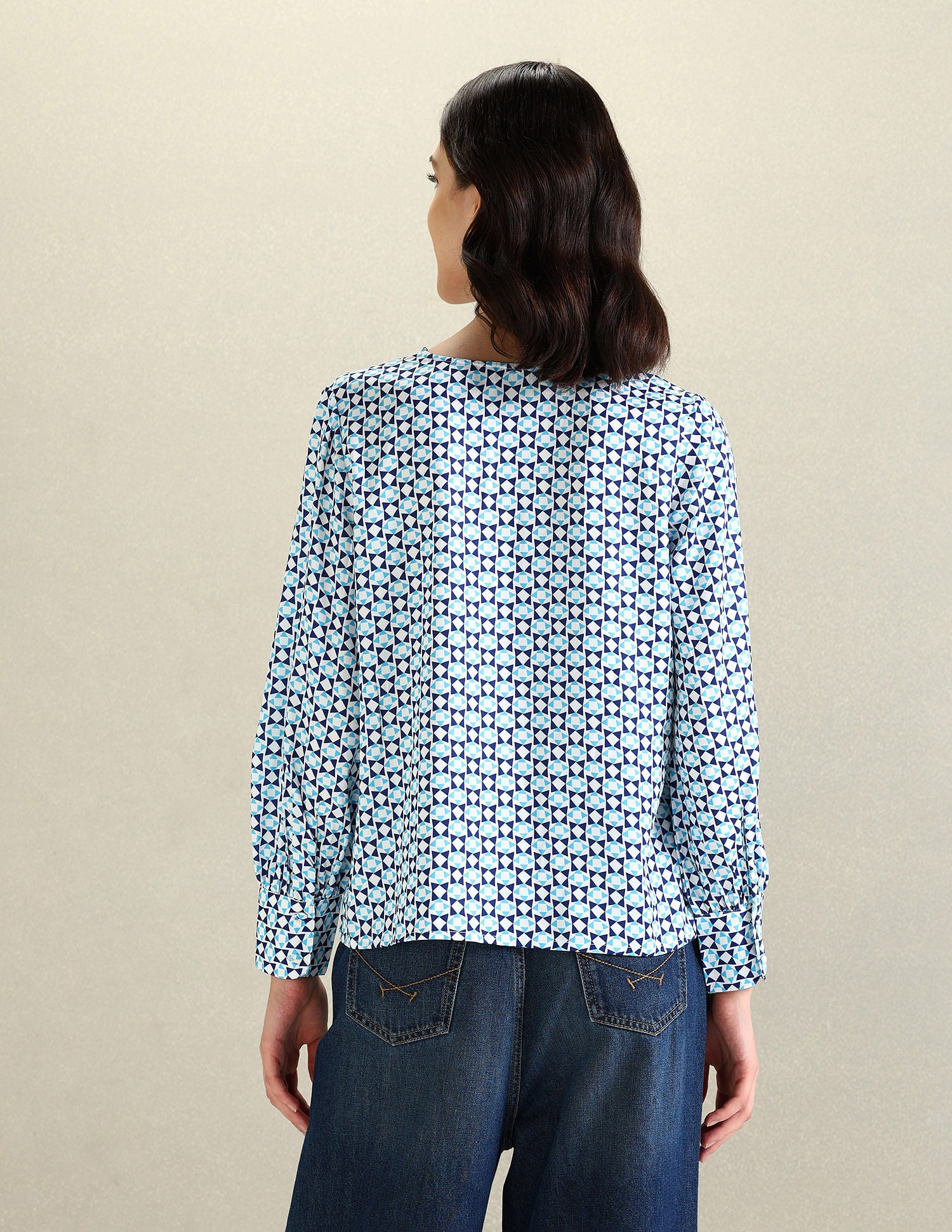 V-Neck Geometric Print Top Blue - U.S. Polo Assn. India | Large