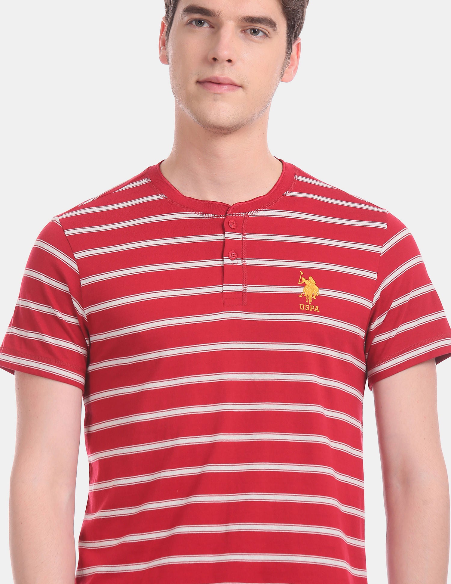 Comfort Fit Striped Cotton I687 Henley Lounge T-Shirt - Pack Of 1 Red - U.S. POLO ASSN. | Large