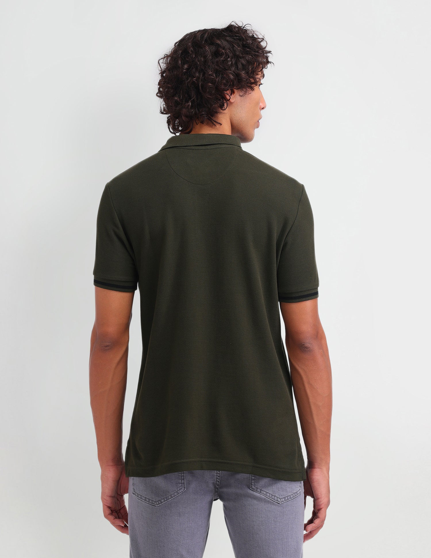 Solid Cotton Muscle Fit Polo Shirt Olive - U.S. Polo Assn. India | Large
