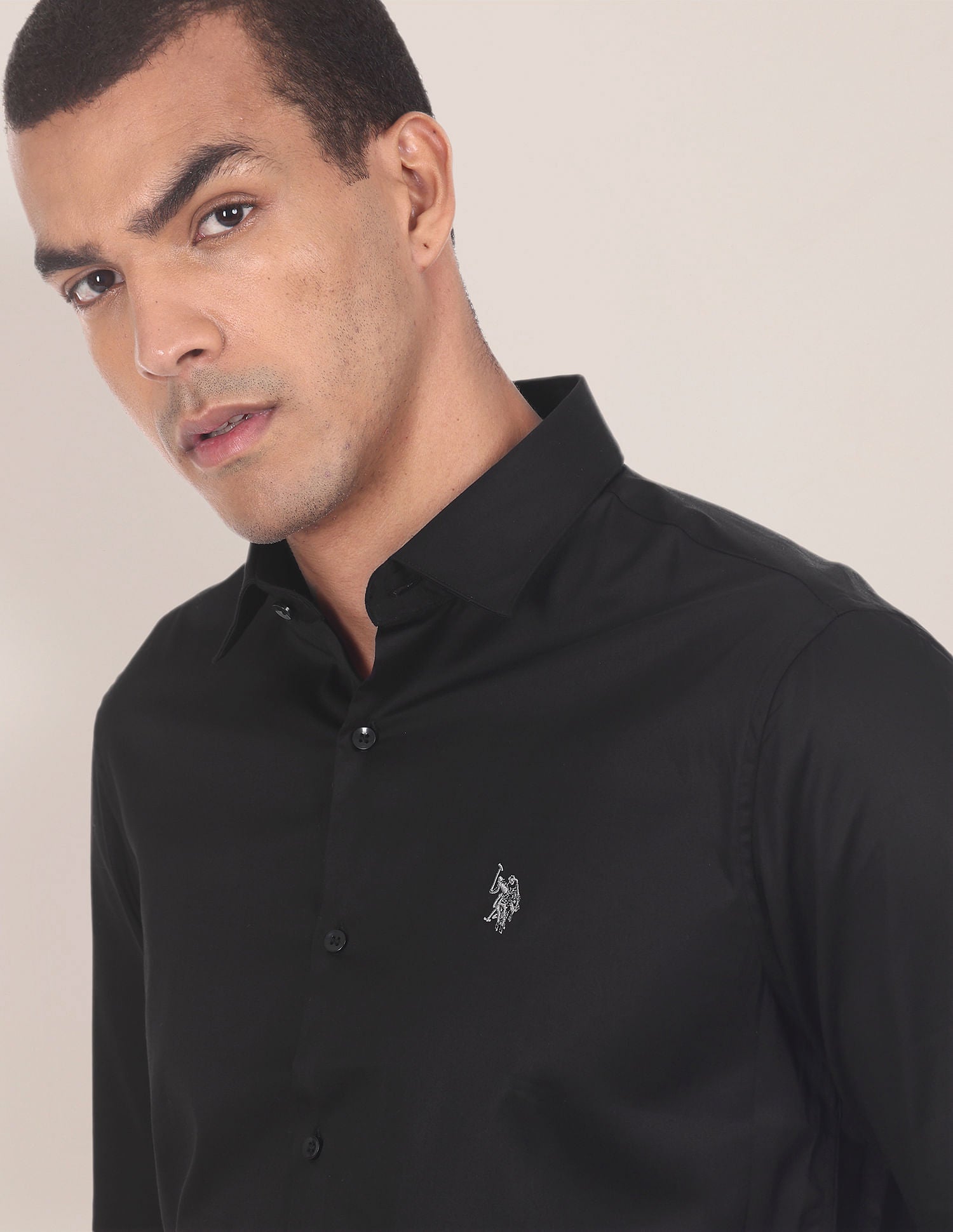 Barrel Cuff Cotton Stretch Shirt Black - U.S. POLO ASSN. | Large