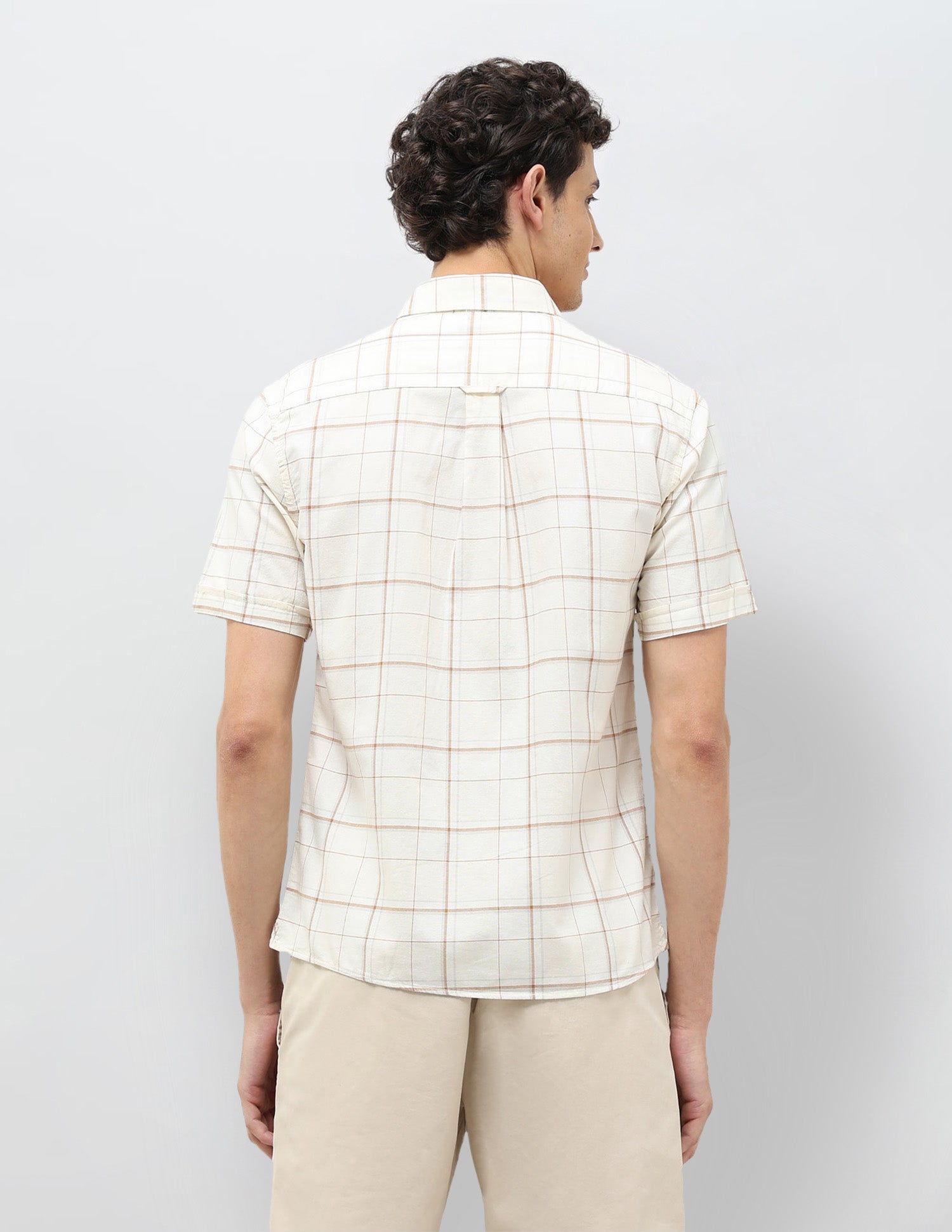 Windowpane Checked Tailored Fit Shirt Ivory - U.S. POLO ASSN. | Large