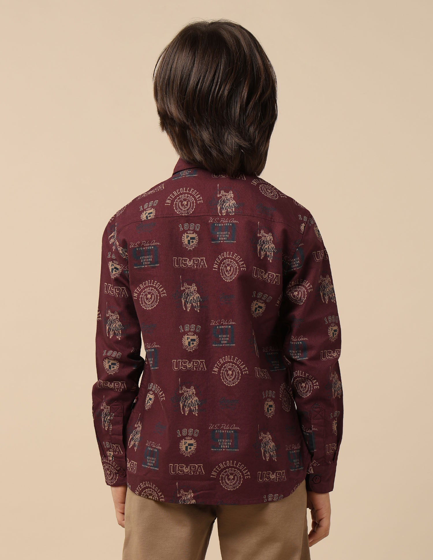 Boys All Over Printed Oxford Shirt Maroon - U.S. POLO ASSN. | Large