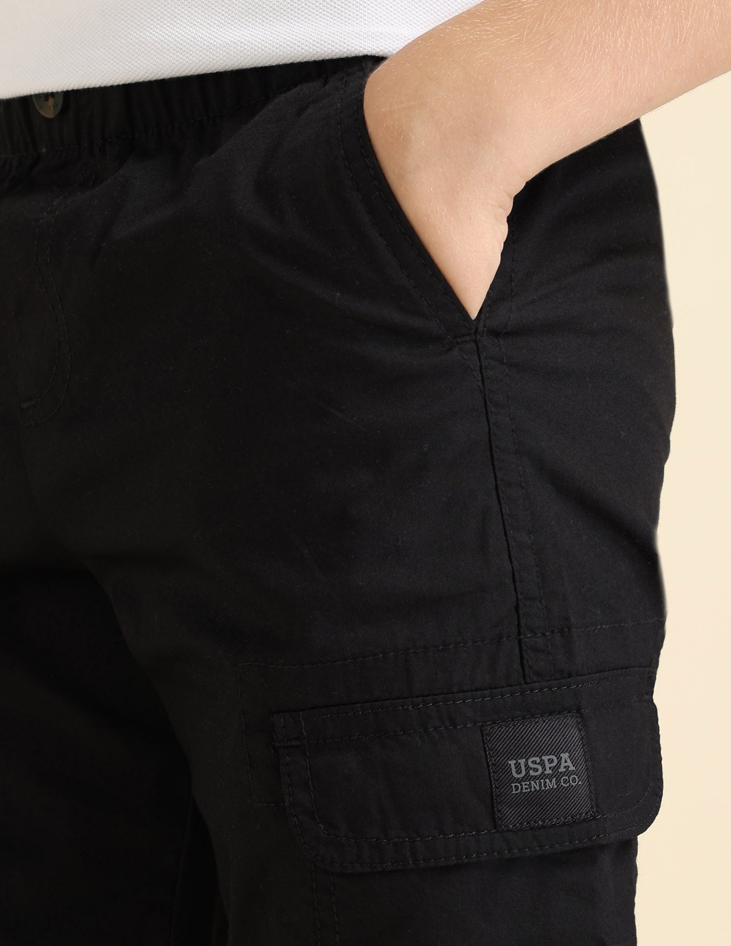 Boys Regular Fit Solid Cargos Black - U.S. POLO ASSN. | Large