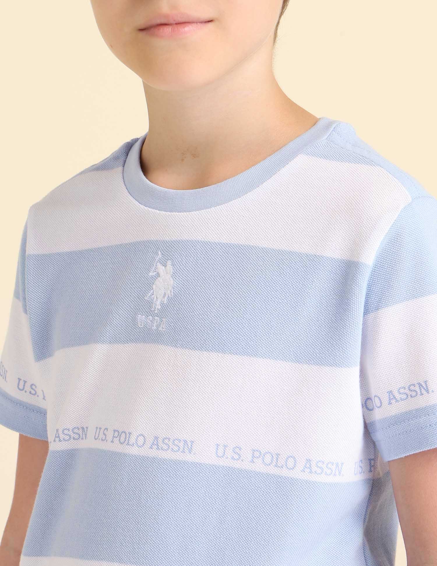 Boys Horizontal Striped Regular Fit T-Shirt Light Blue - U.S. POLO ASSN. | Large