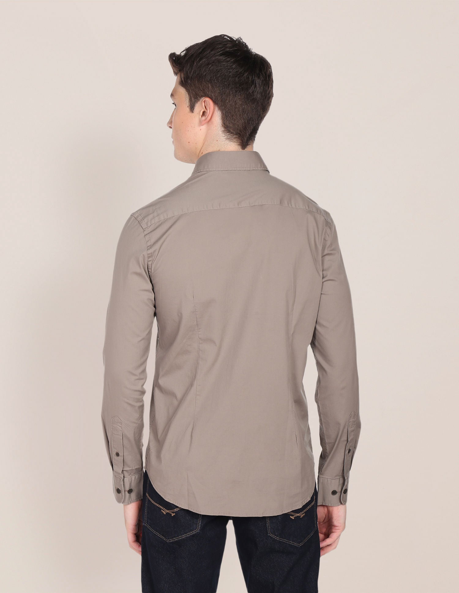 Slim Fit Solid Casual Shirt Taupe - U.S. Polo Assn. India | Large