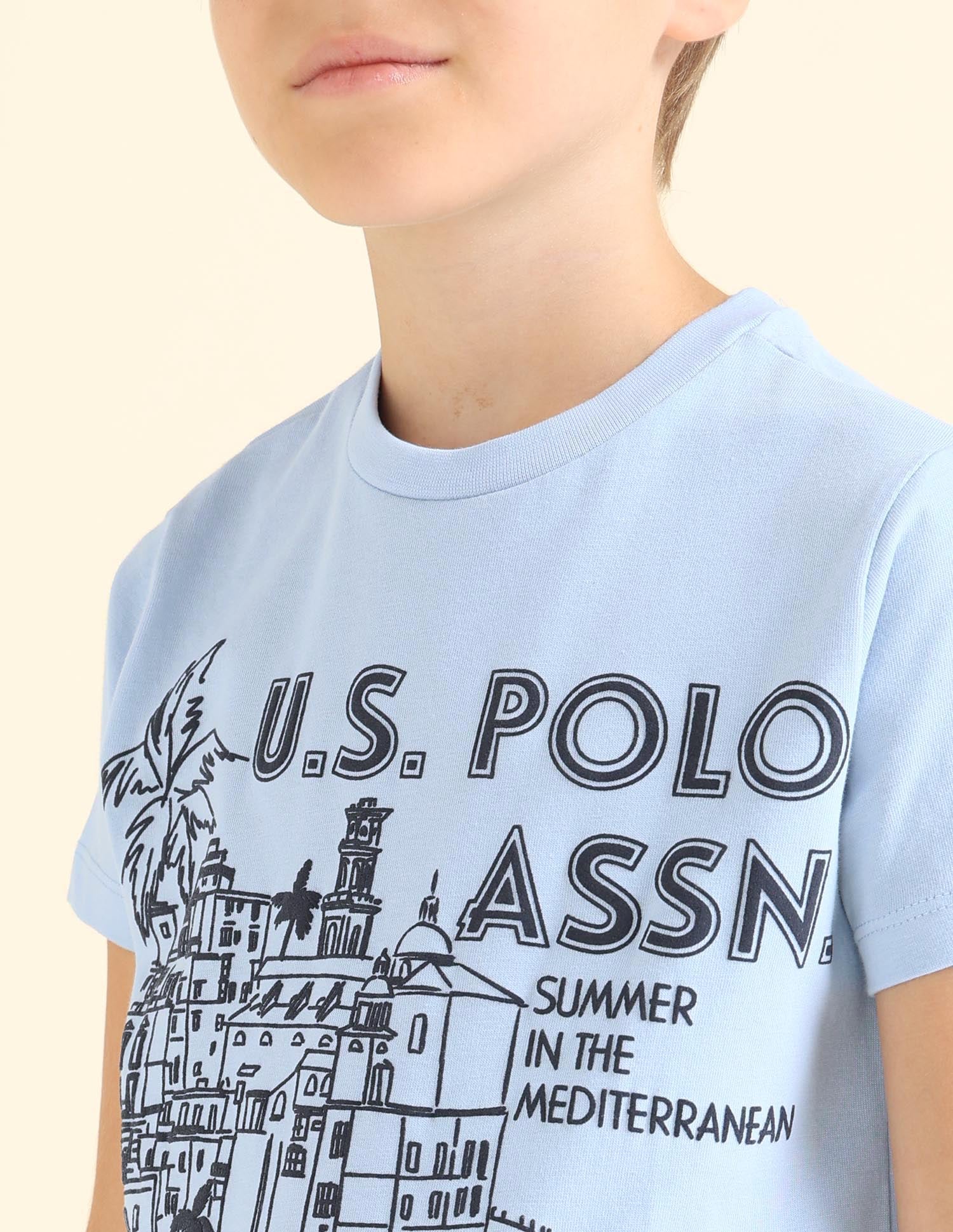 Boys Brand Printed Regular Fit T-Shirt Light Blue - U.S. POLO ASSN. | Large