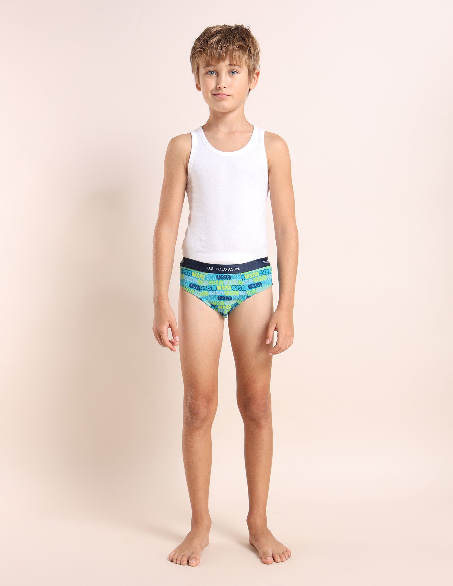 Boys Mid Rise Cotton Spandex Briefs - Pack Of 3 Blue, White and Navy - U.S. POLO ASSN. | Large