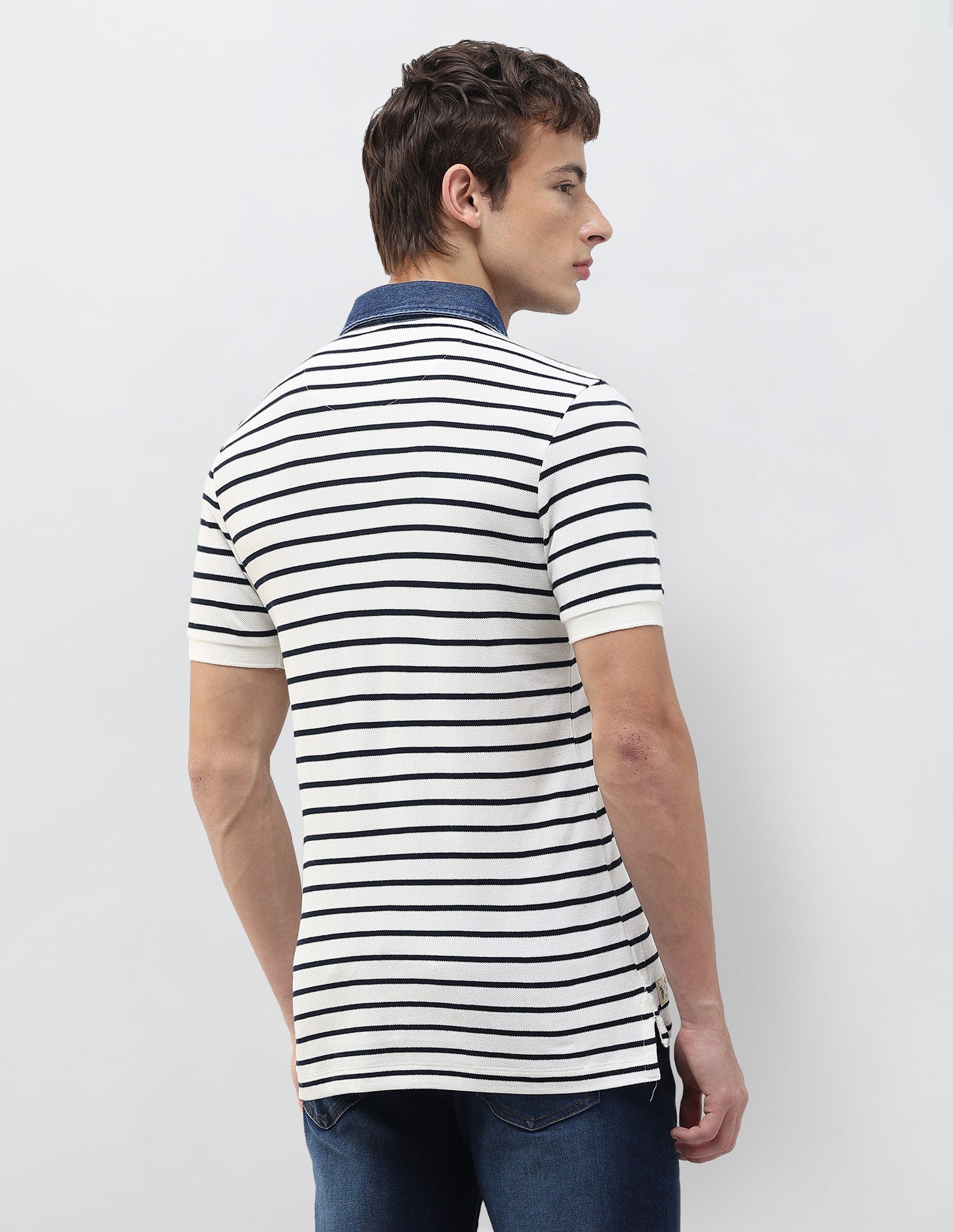 Horizontal Striped Muscle Fit Polo Shirt Ivory - U.S. Polo Assn. India | Large