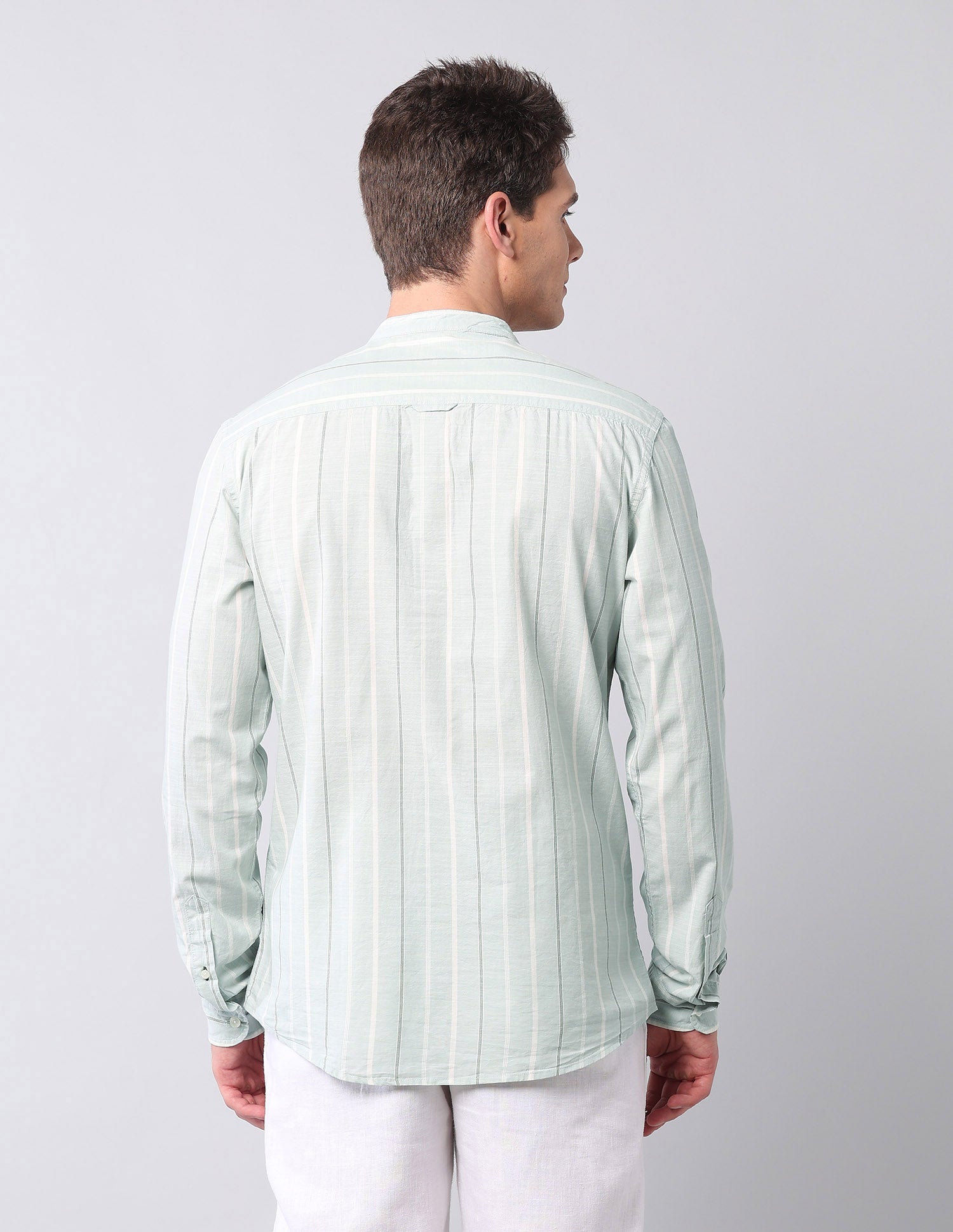 Vertical Striped Pure Cotton Shirt Light Green - U.S. Polo Assn. India | Large