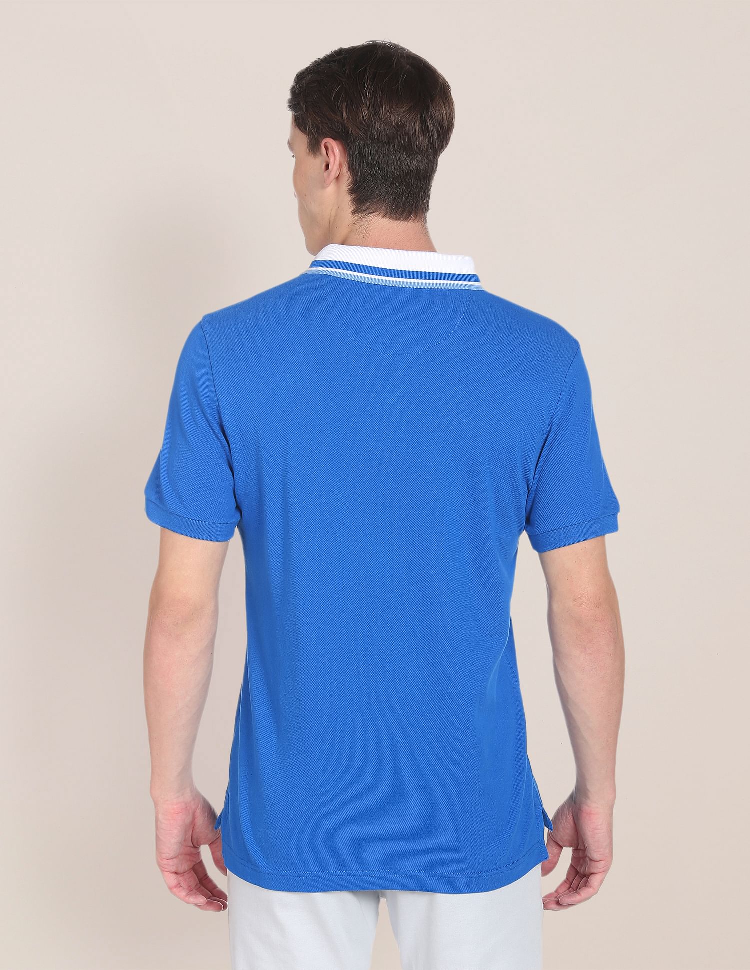 Ribbed Collar Brand Logo Polo Shirt Blue - U.S. POLO ASSN. | Large