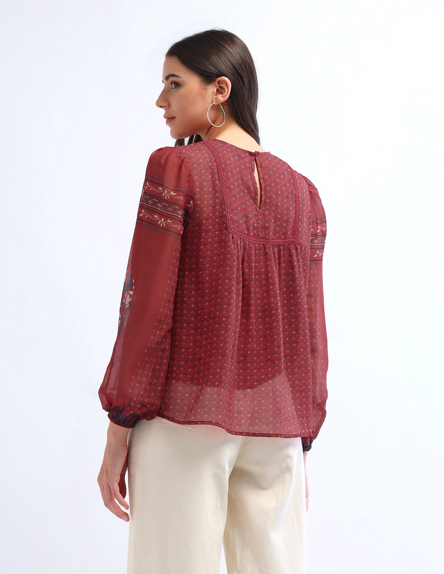 Boho Printed Crinkled Chiffon Top Multicolor - U.S. POLO ASSN. | Large