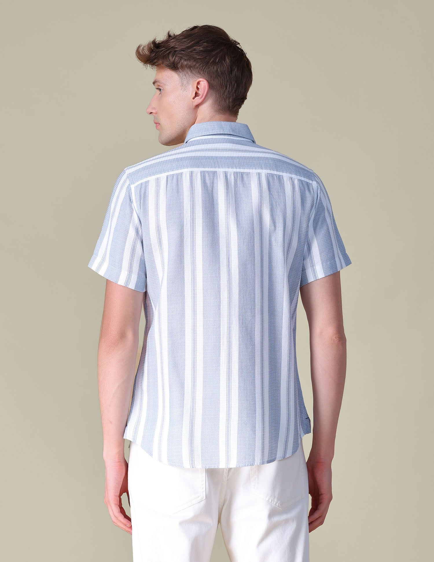 Textured Vertical Striped Regular Fit Shirt Blue - U.S. POLO ASSN. | Large