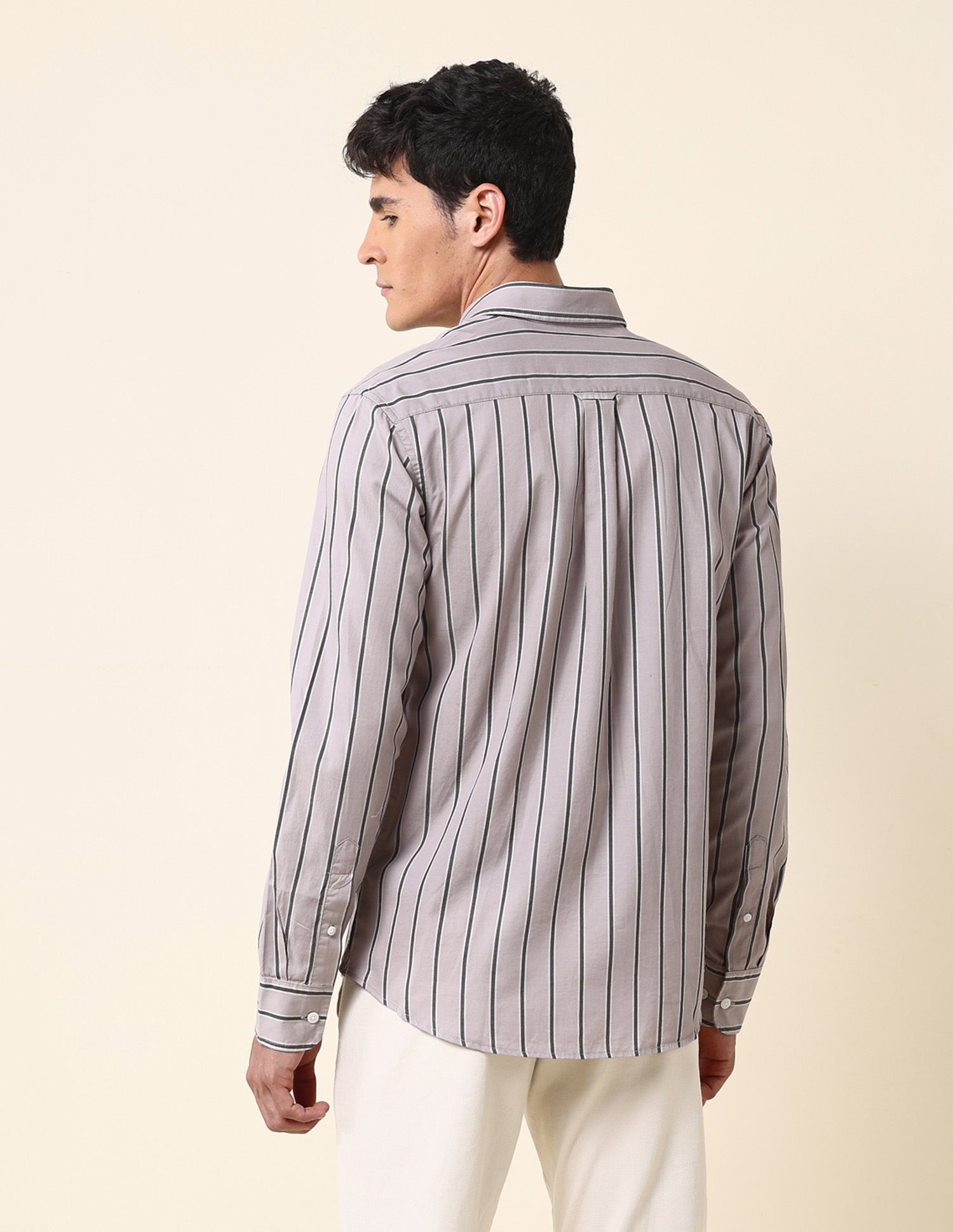 Vertical Striped Tailored Fit Shirt Light Khaki - U.S. Polo Assn. India | Large