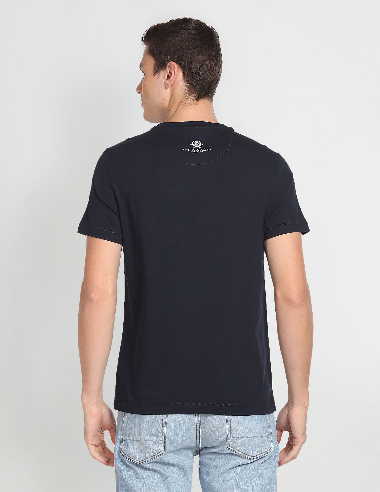 Men Navy Cotton Brand Print T-Shirt Navy - U.S. Polo Assn. India | Large