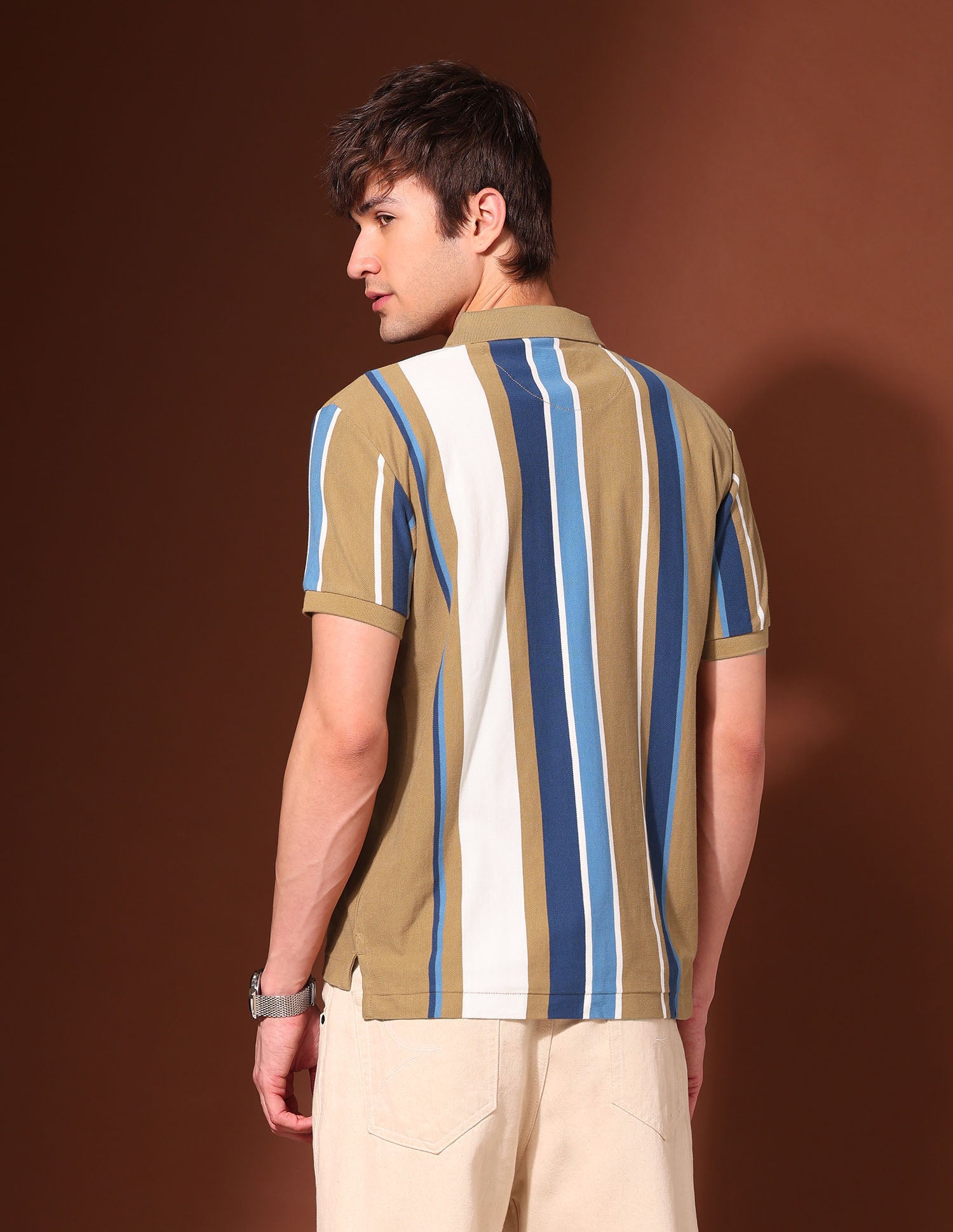 Vertical Striped Working Holiday Polo Shirt Brown - U.S. Polo Assn. India | Large